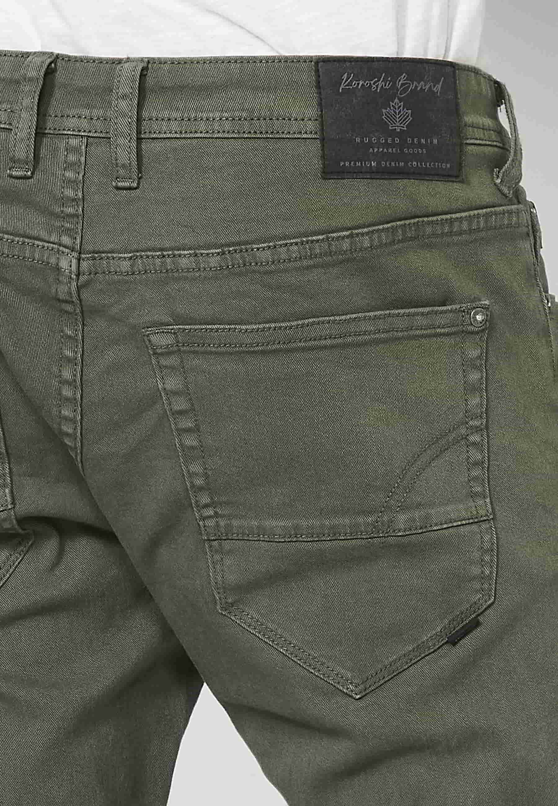 Green regular fit stretch jeans for Men 5