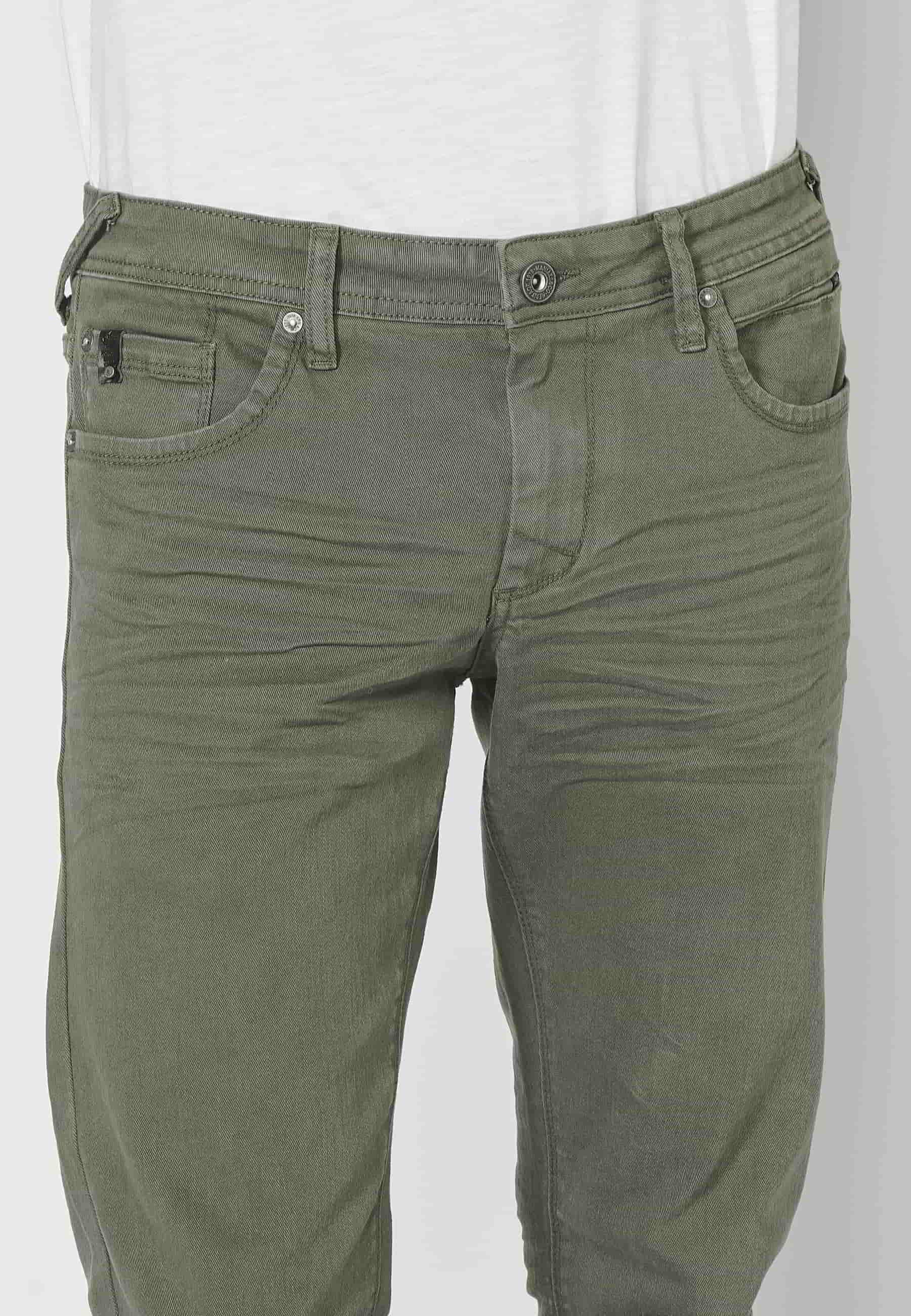 Green regular fit stretch jeans for Men 4