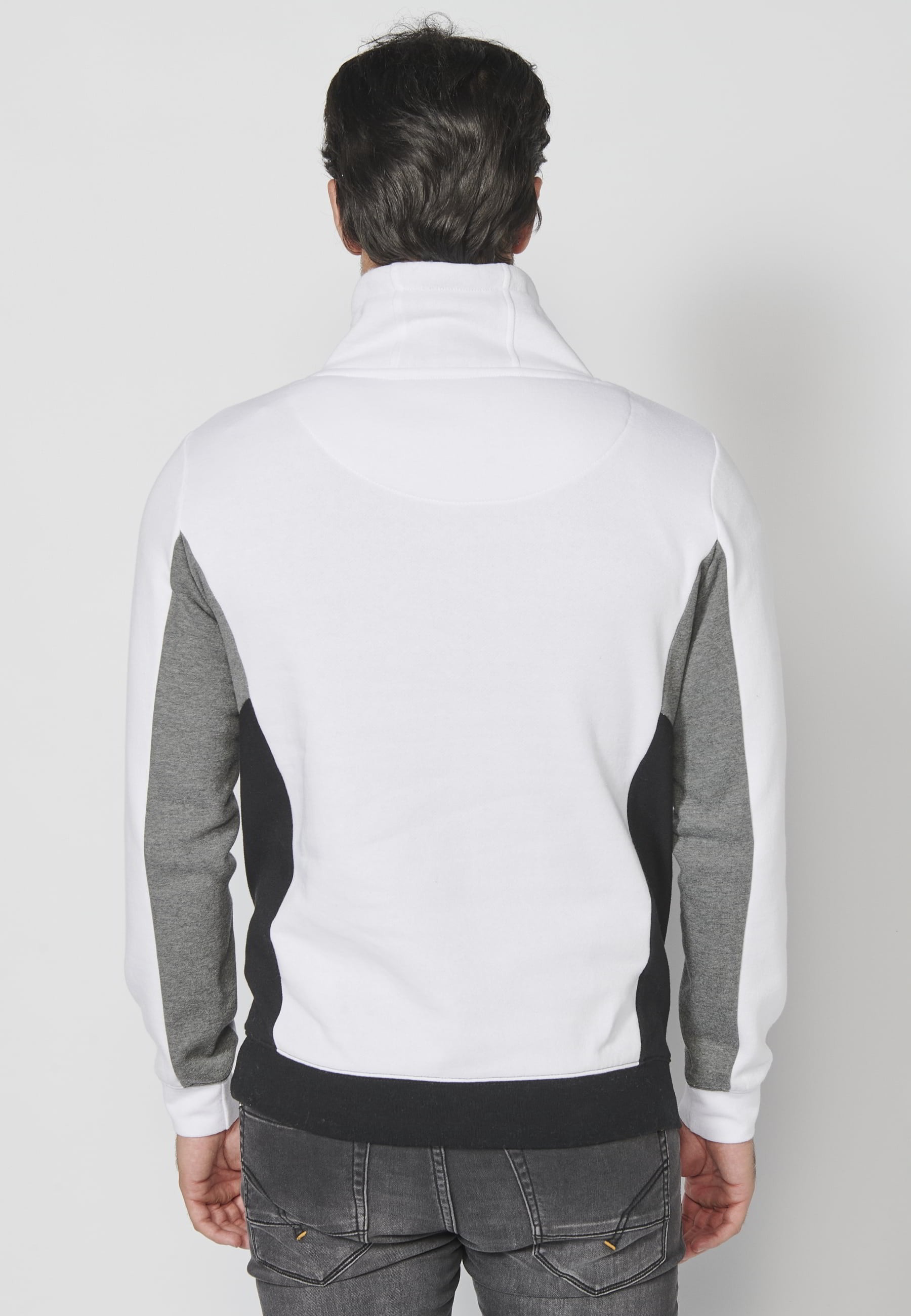 Long-sleeved sweatshirt with adjustable high neck with drawstring and front pocket in White color for Men