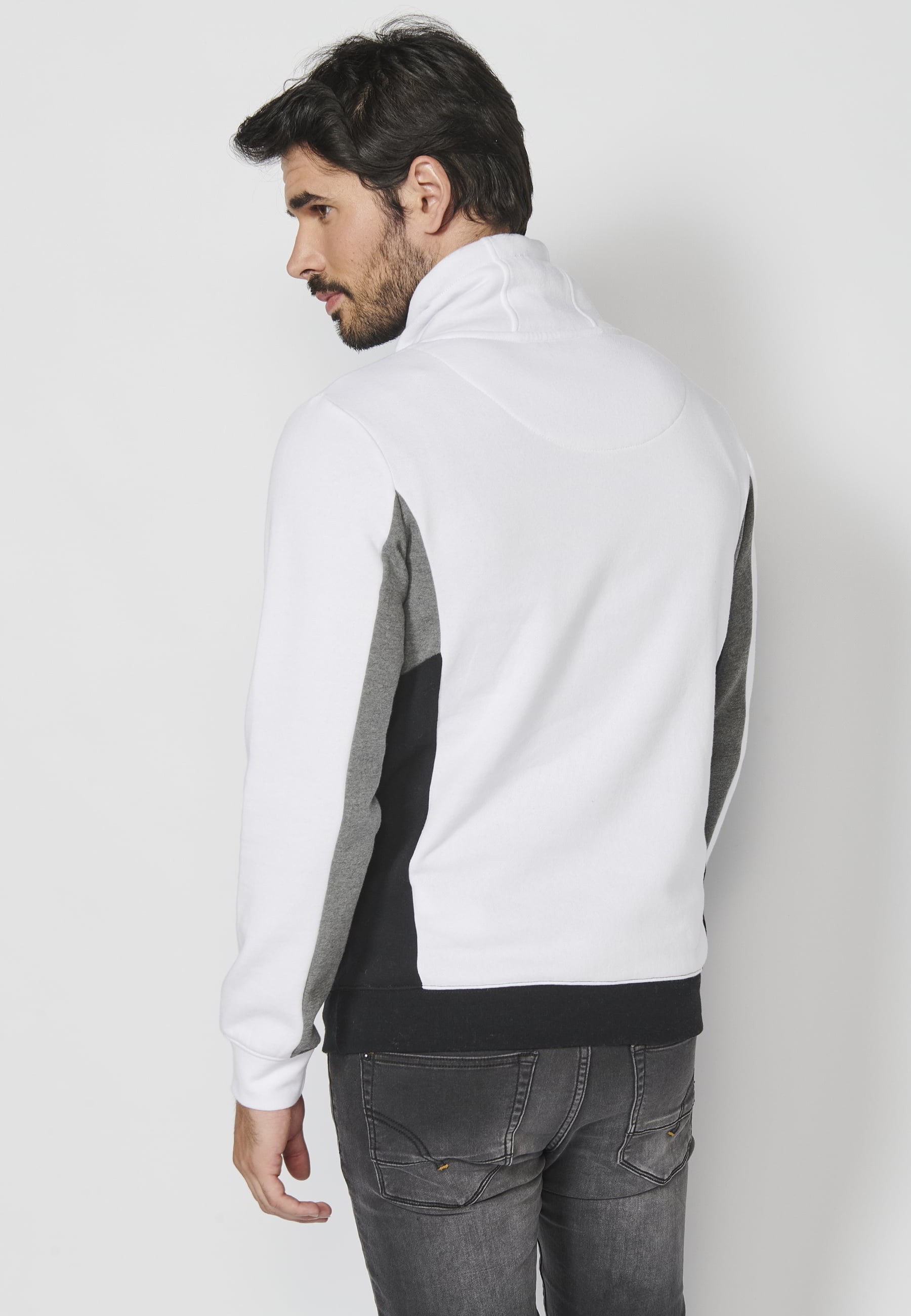 Long-sleeved sweatshirt with adjustable high neck with drawstring and front pocket in White color for Men