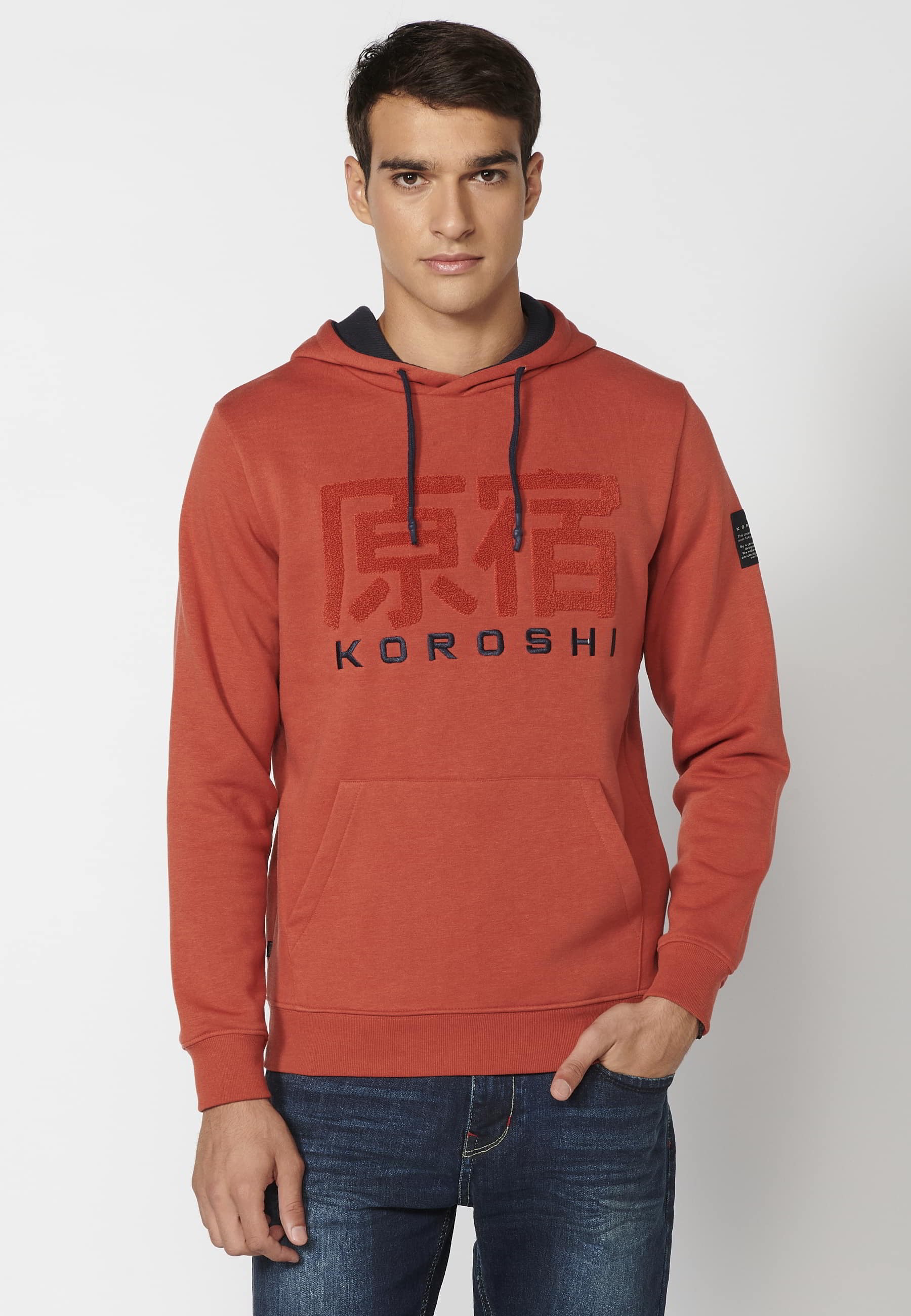 Sweat-shirt orange à capuche et manches longues pour hommes 4