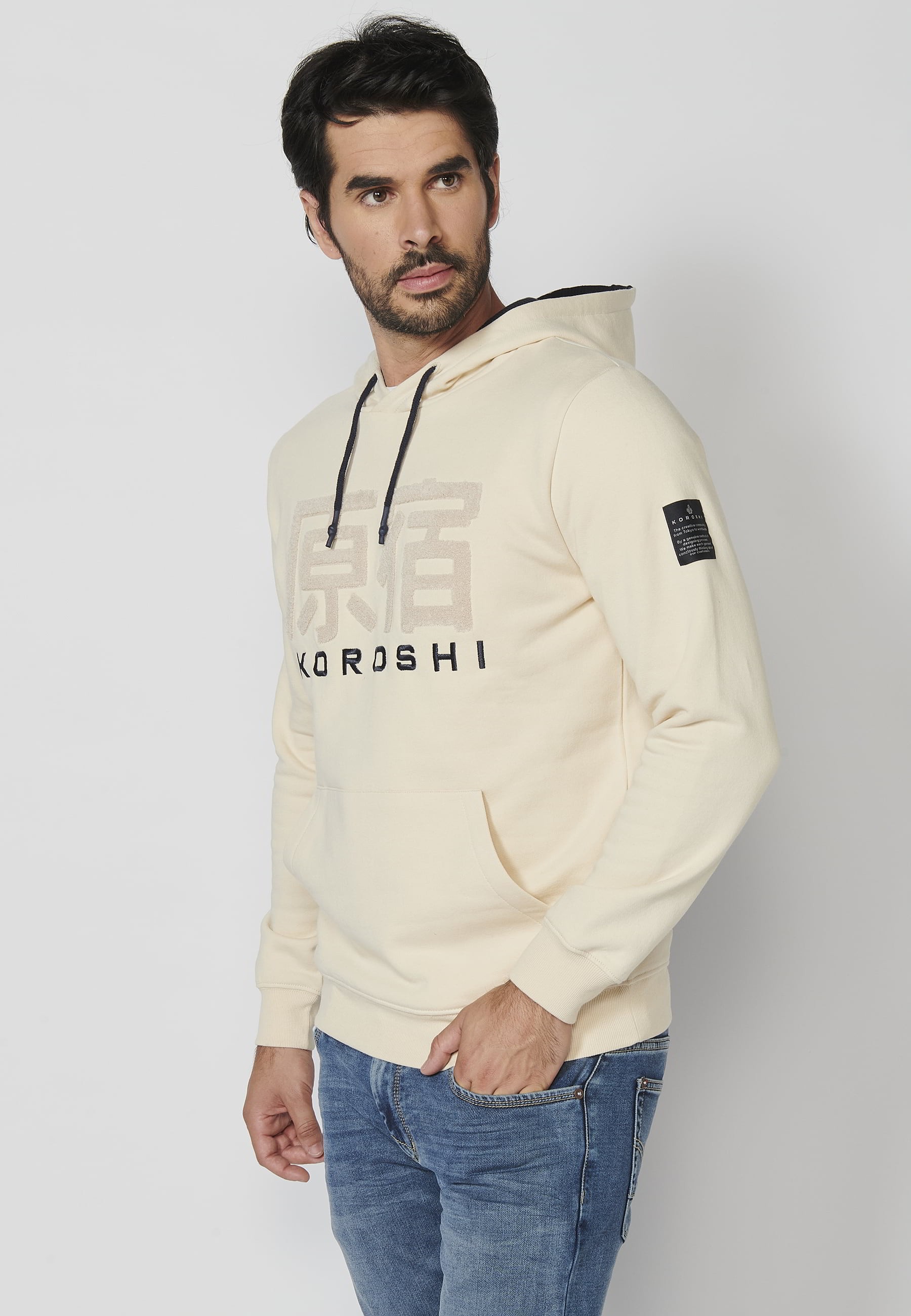 Sweat-shirt à manches longues, col à capuche texturé sur le devant, noir pour homme 3