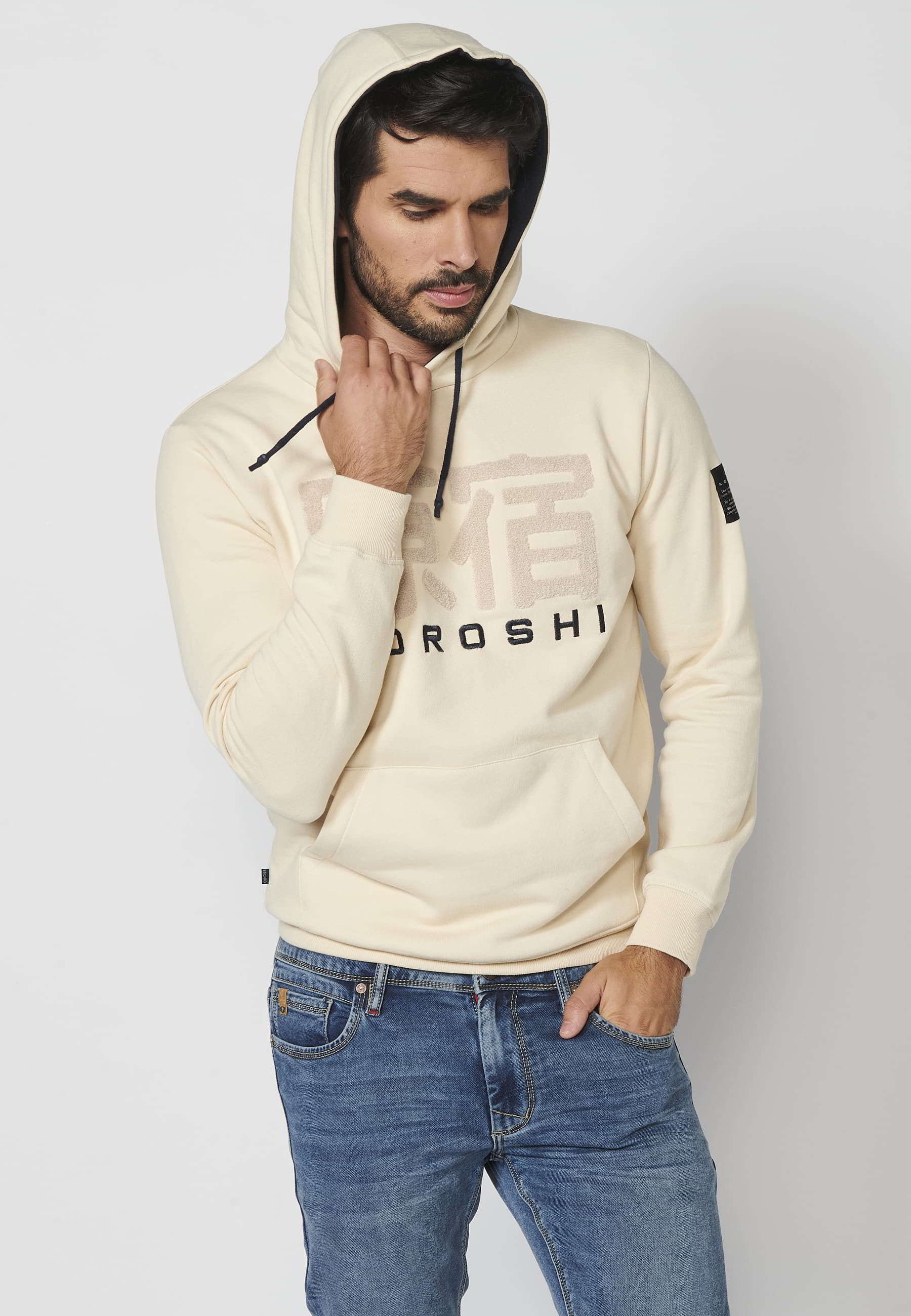 Sweat-shirt à manches longues, col à capuche texturé sur le devant, noir pour homme 6