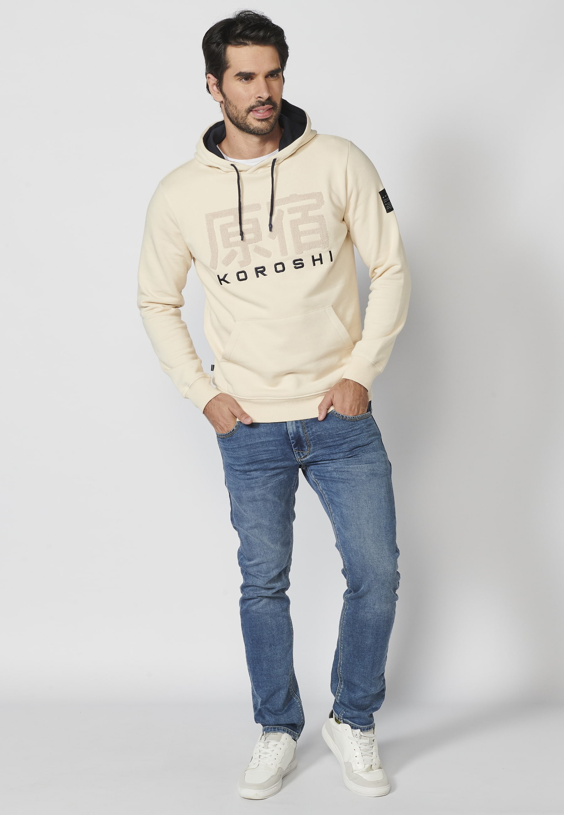 Sweat-shirt à manches longues, col à capuche texturé sur le devant, noir pour homme 5