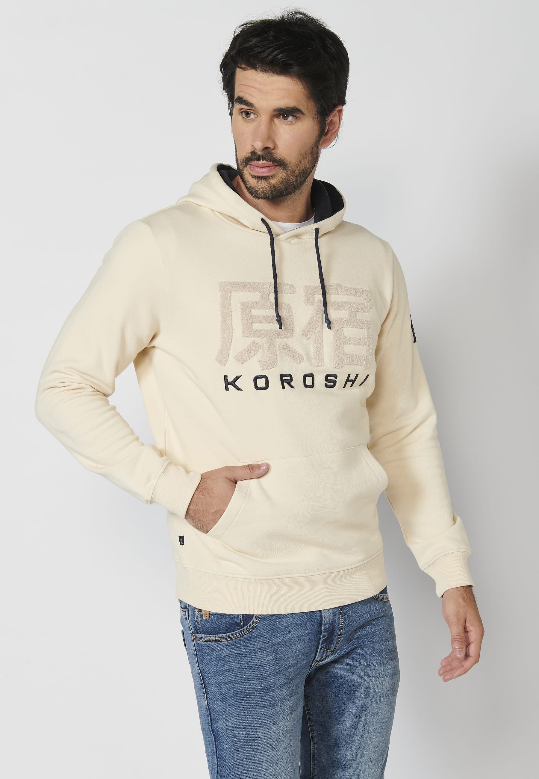 Langarm-Sweatshirt, strukturierter Kapuzenhals vorne, Schwarz für Herren 4