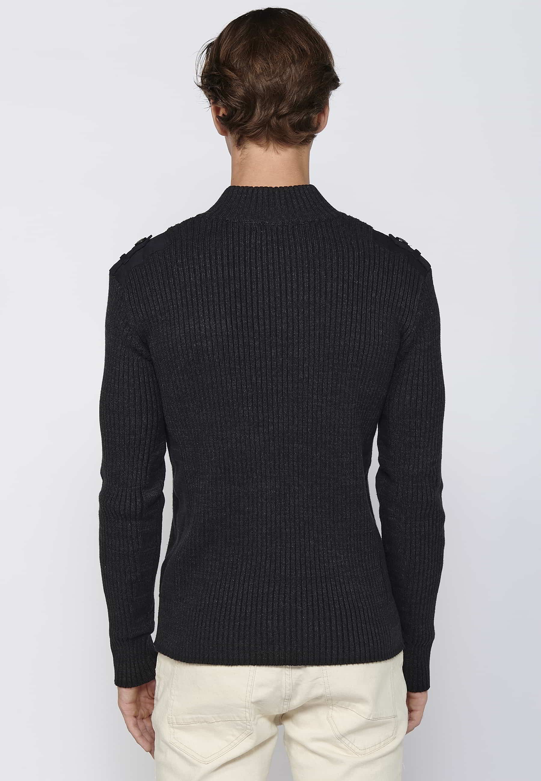 Pull noir col montant en tricot de coton à manches longues pour Homme