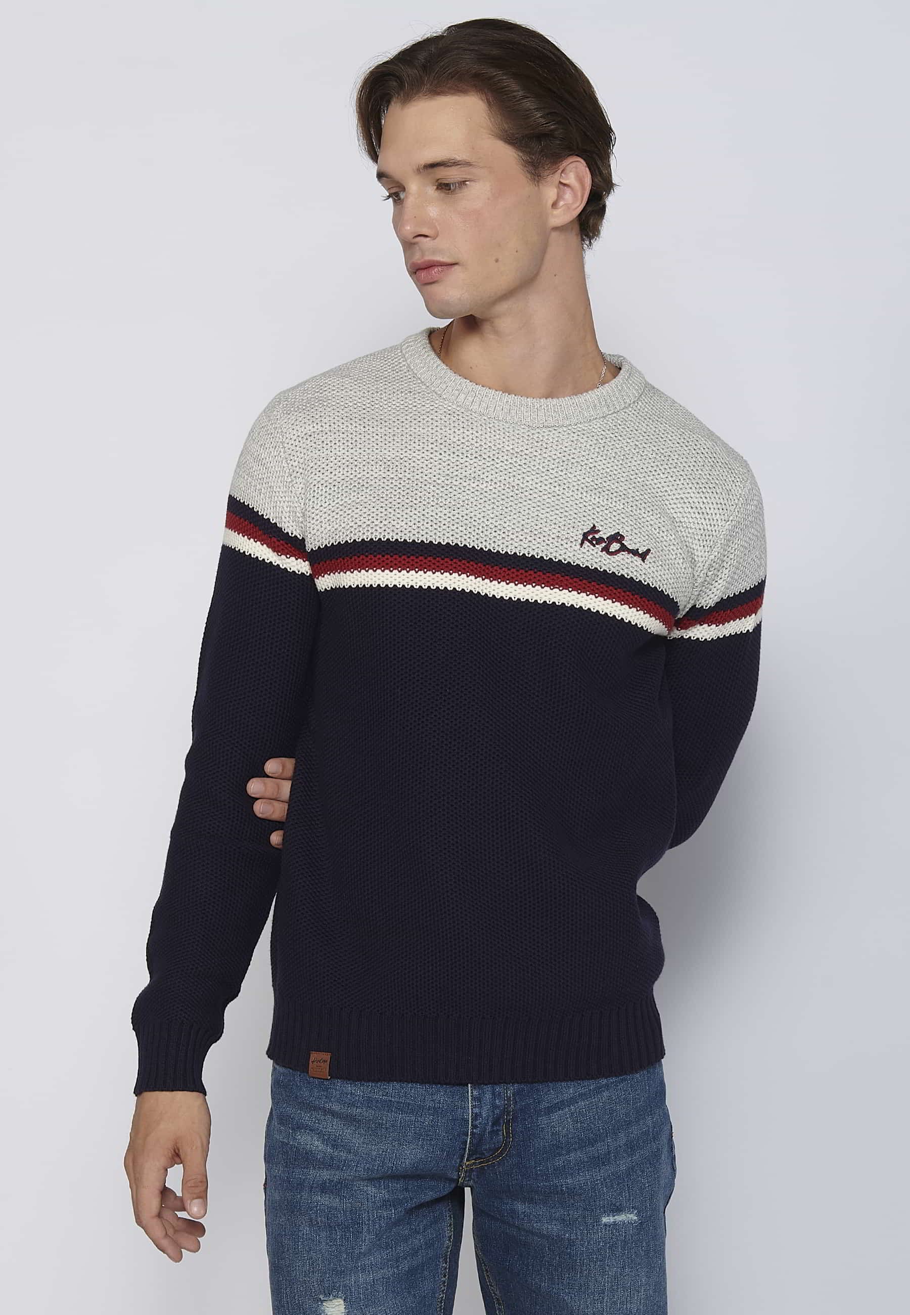 Jersey de punto texturizado de Algodón de cuello redondo color Navy para Hombre