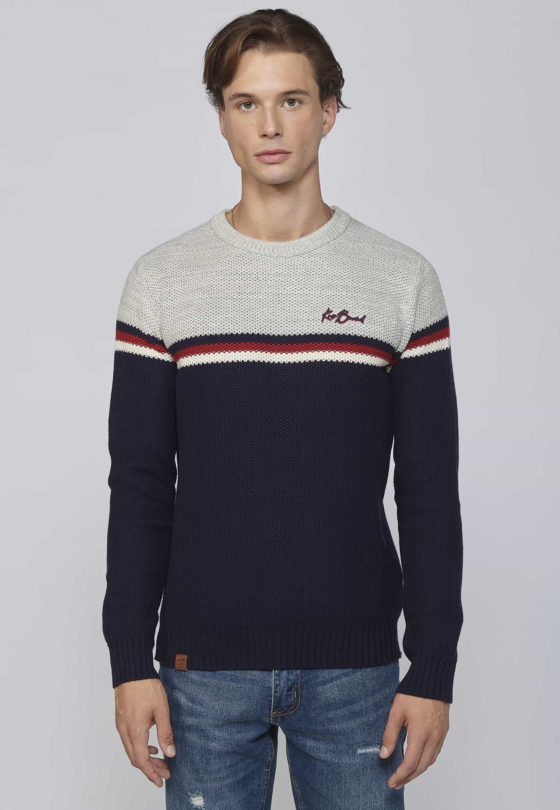 Jersey de punto texturizado de Algodón de cuello redondo color Navy para Hombre 4