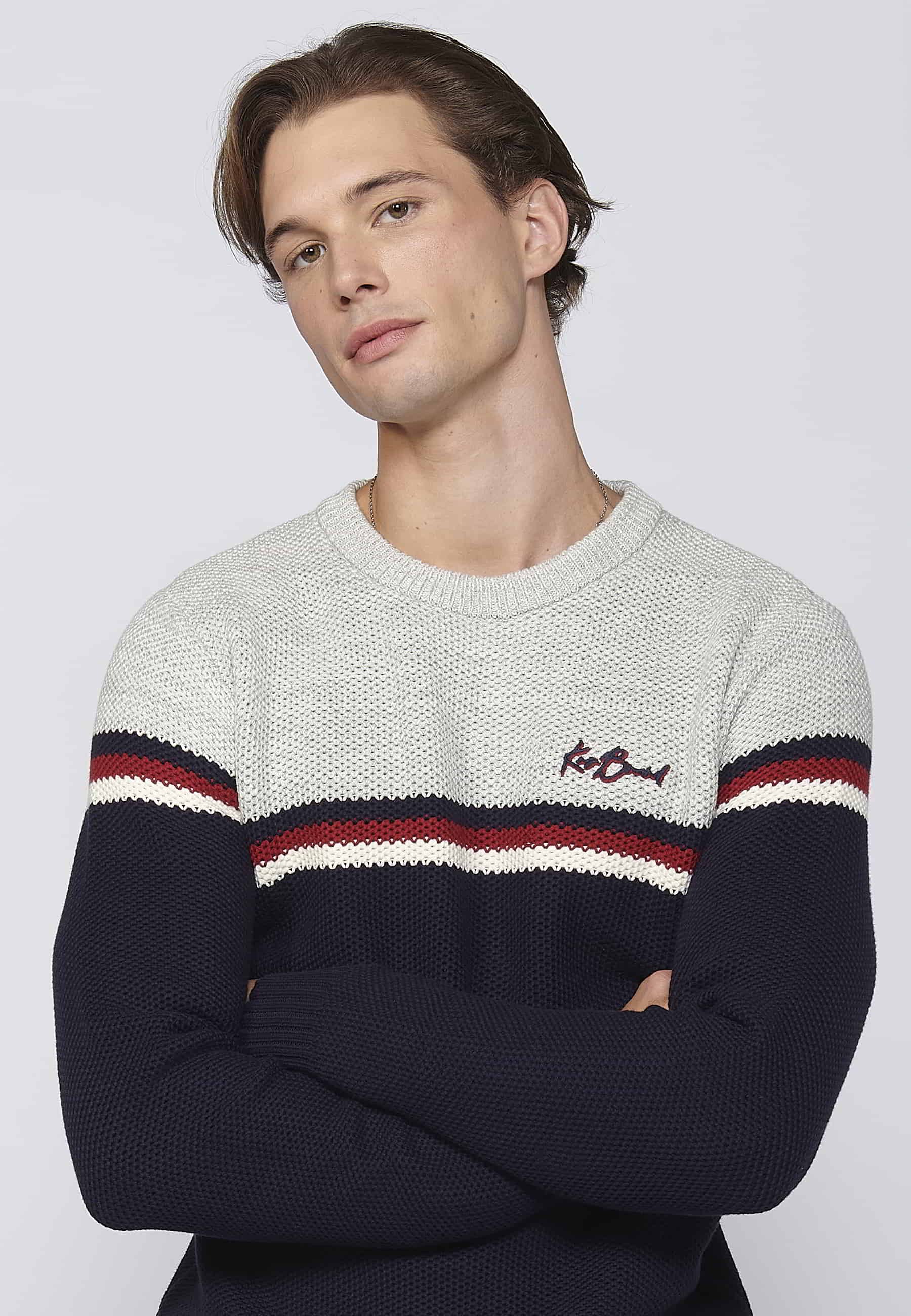 Jersey de punto texturizado de Algodón de cuello redondo color Navy para Hombre 1