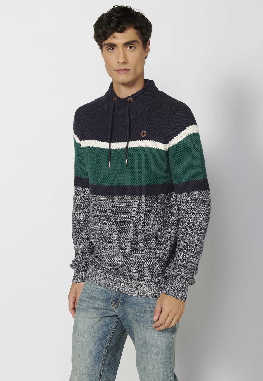 Jersey de punto manga larga cuello alto ajustable color Verde para hombre