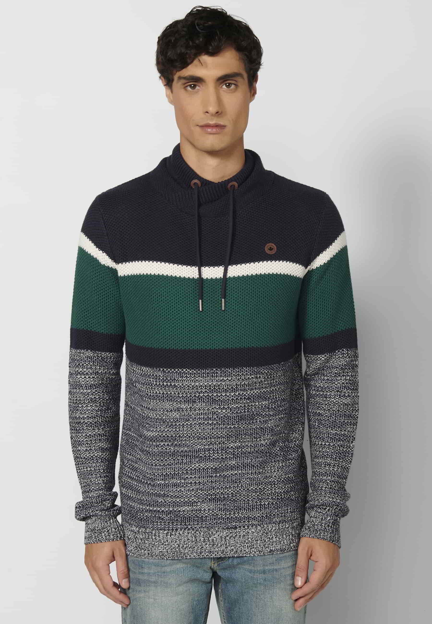 Jersey de punto manga larga cuello alto ajustable color Verde para hombre 3