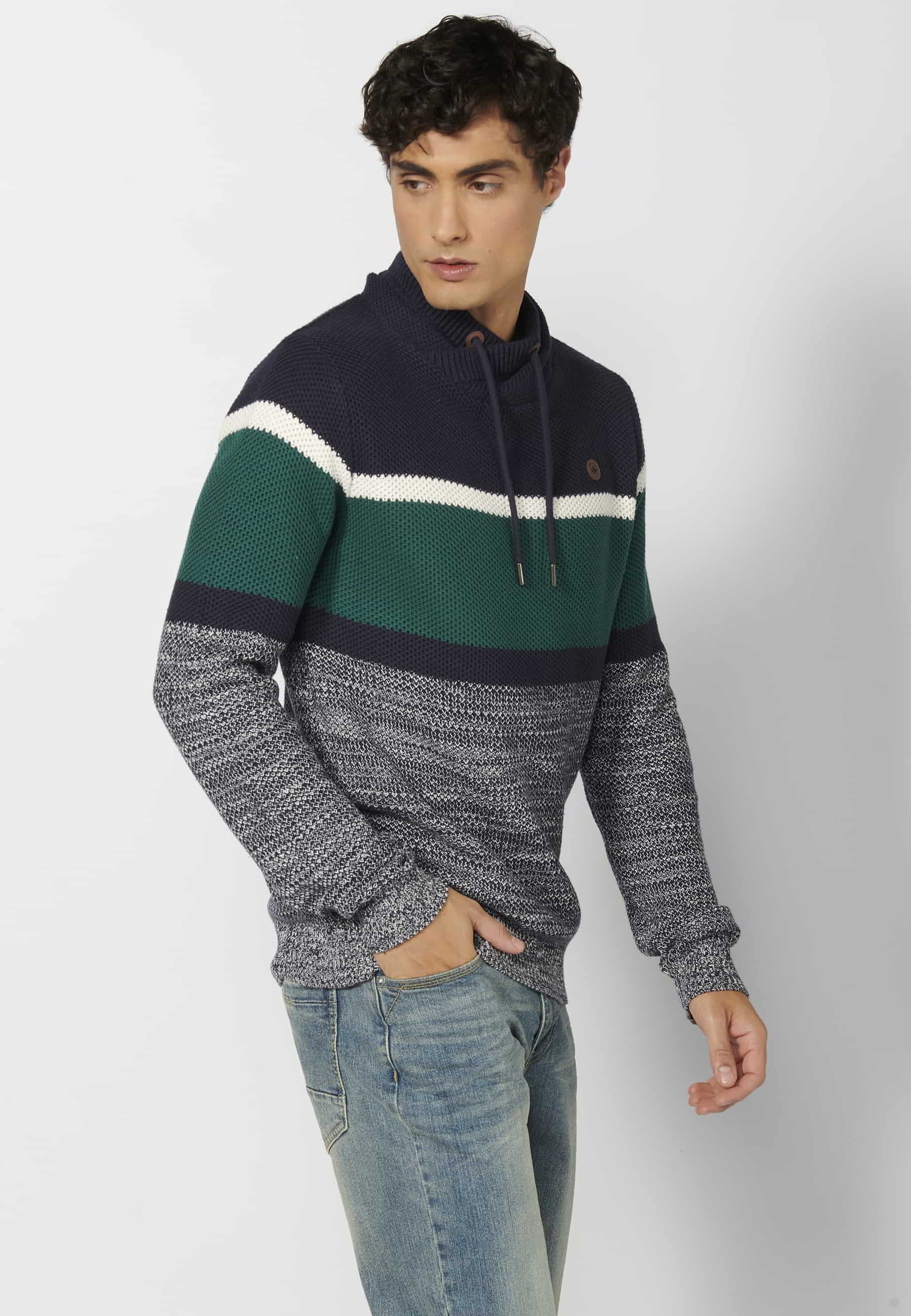 Jersey de punto manga larga cuello alto ajustable color Verde para hombre 4