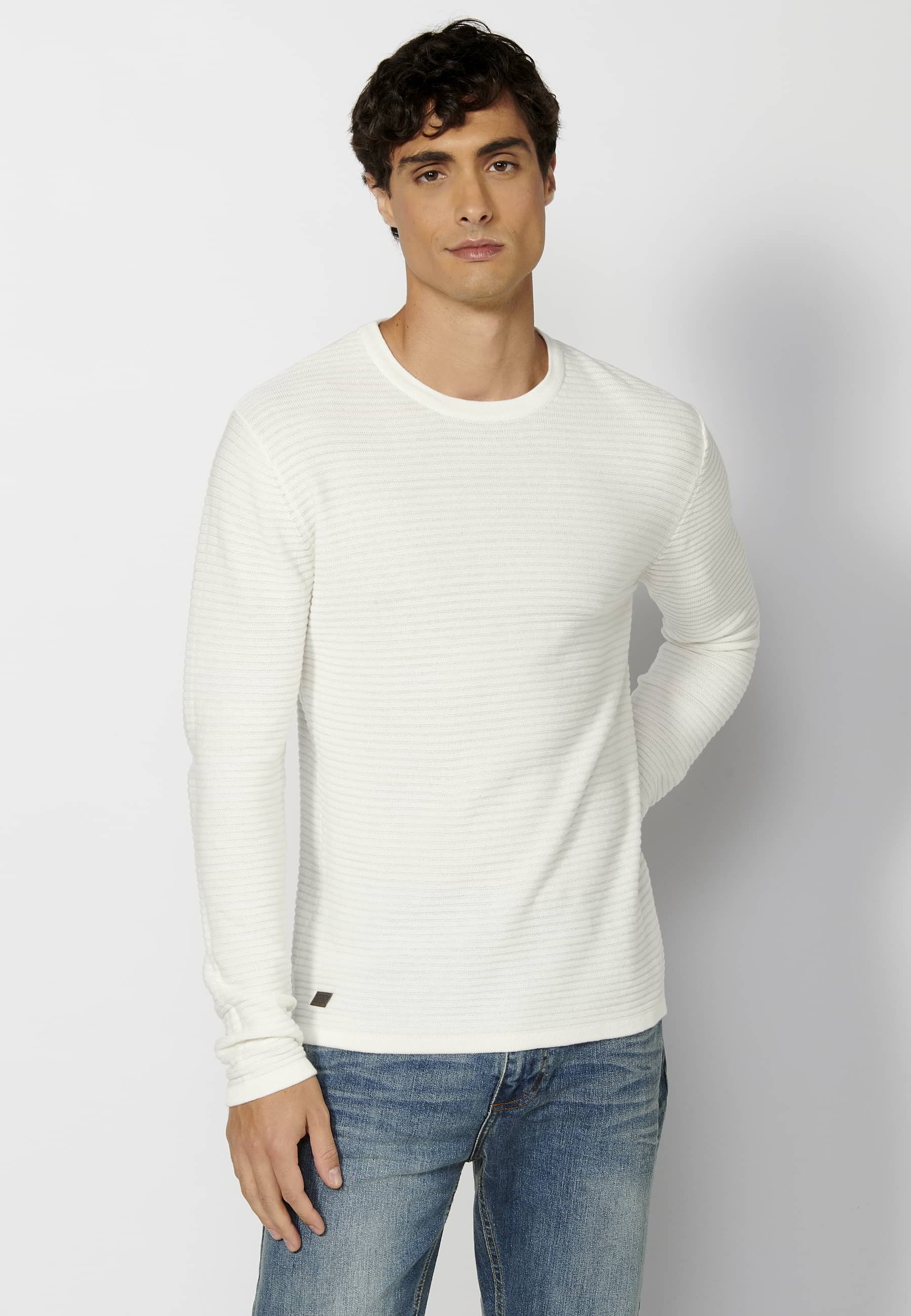 Jersey tricot de Algodón de manga larga cuello redondo color Crudo para Hombre