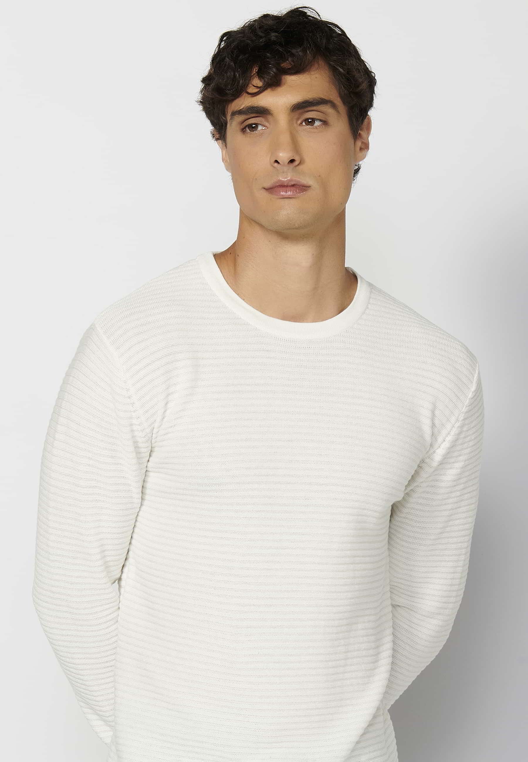 Jersey tricot de Algodón de manga larga cuello redondo color Crudo para Hombre 4