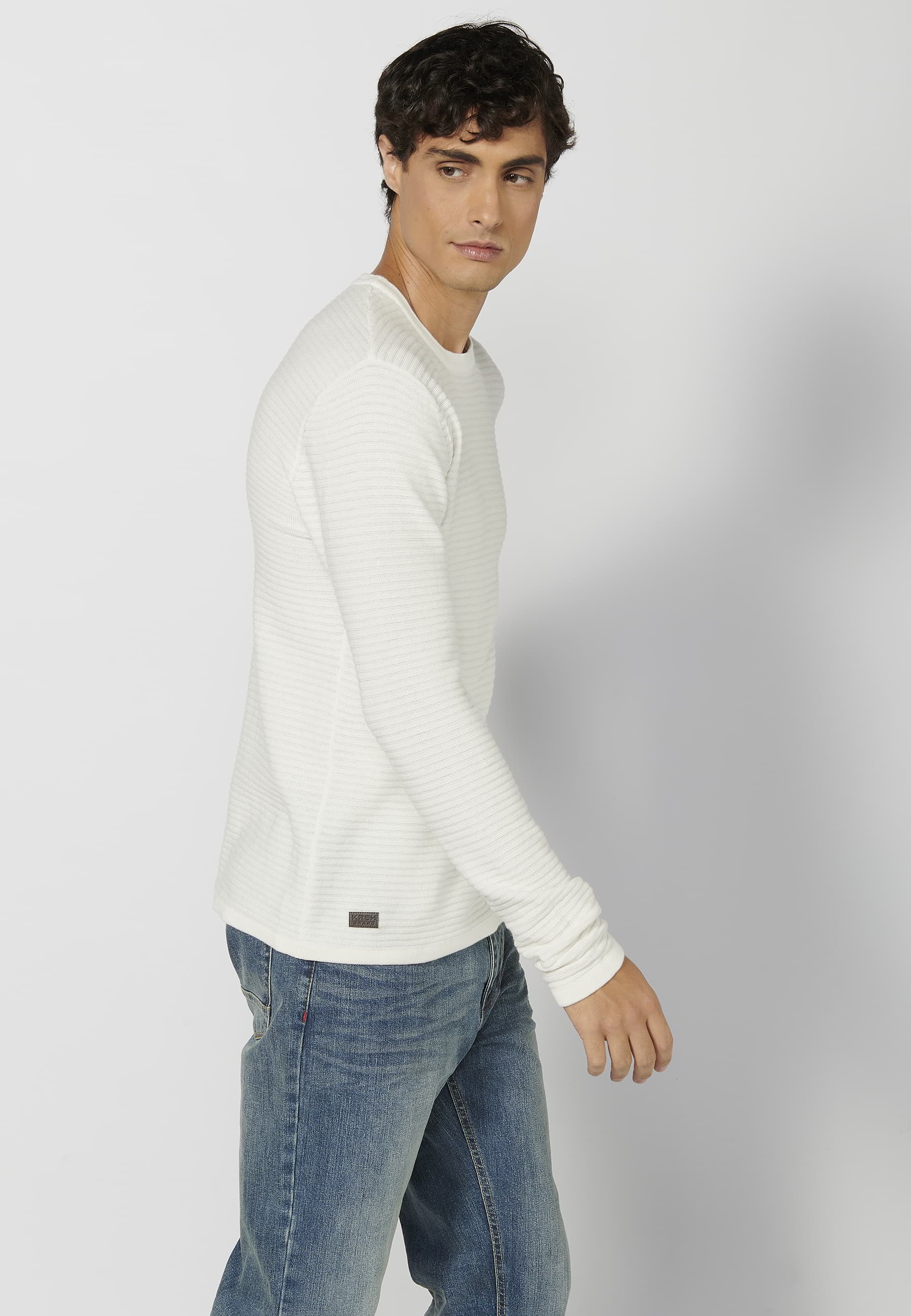 Jersey tricot de Algodón de manga larga cuello redondo color Crudo para Hombre 5