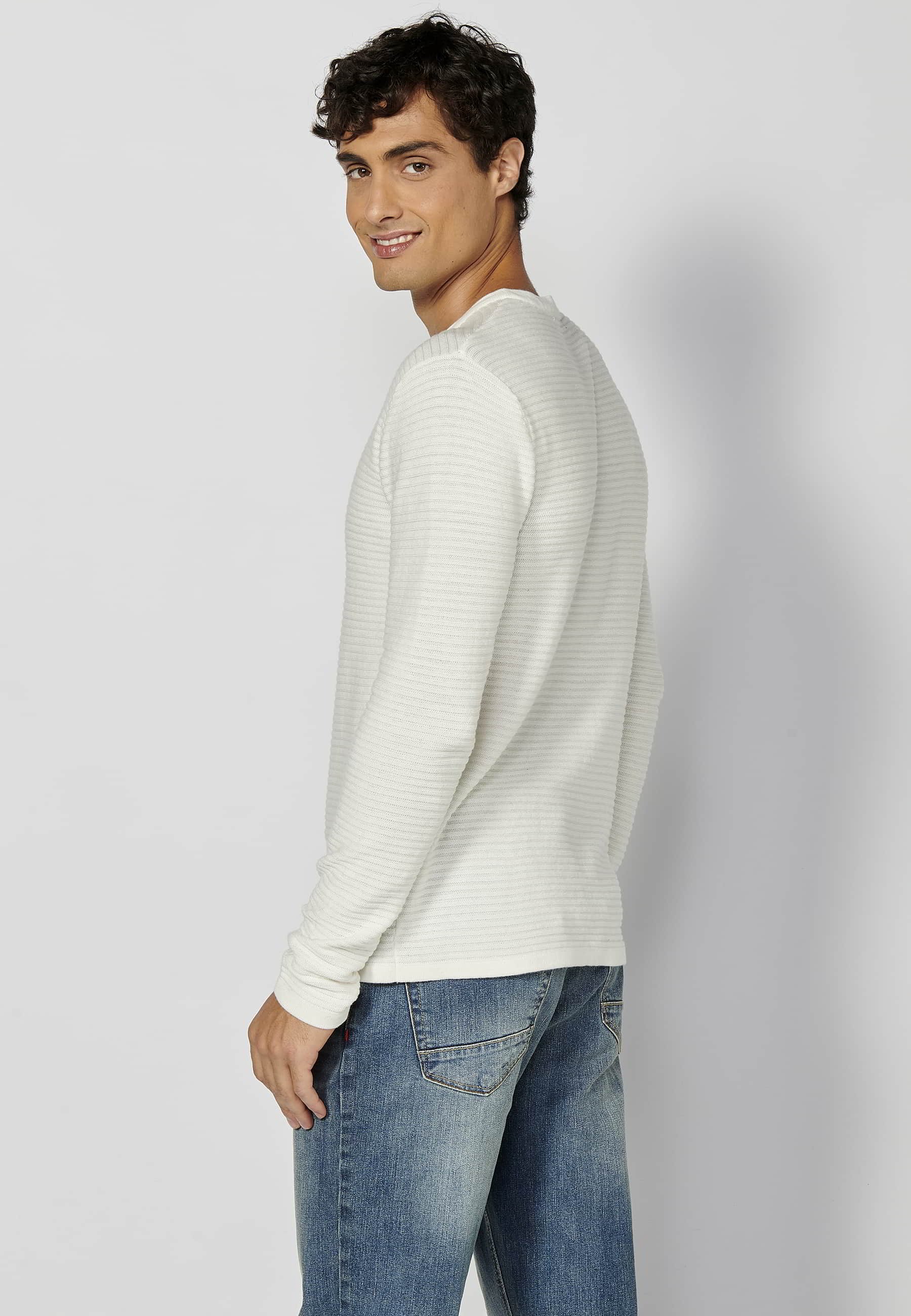 Jersey tricot de Algodón de manga larga cuello redondo color Crudo para Hombre 8