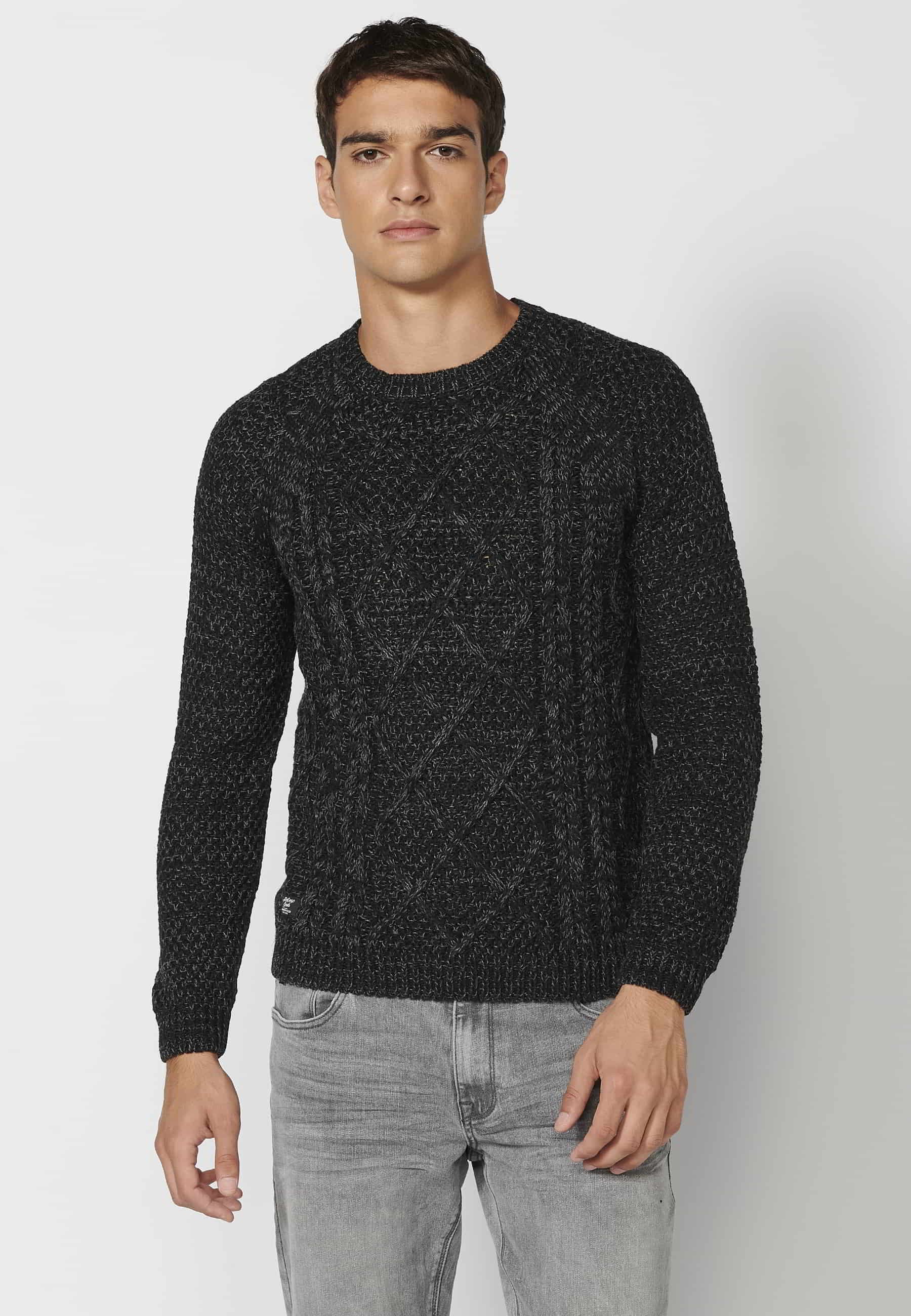 Pull texturé noir à manches longues pour Homme