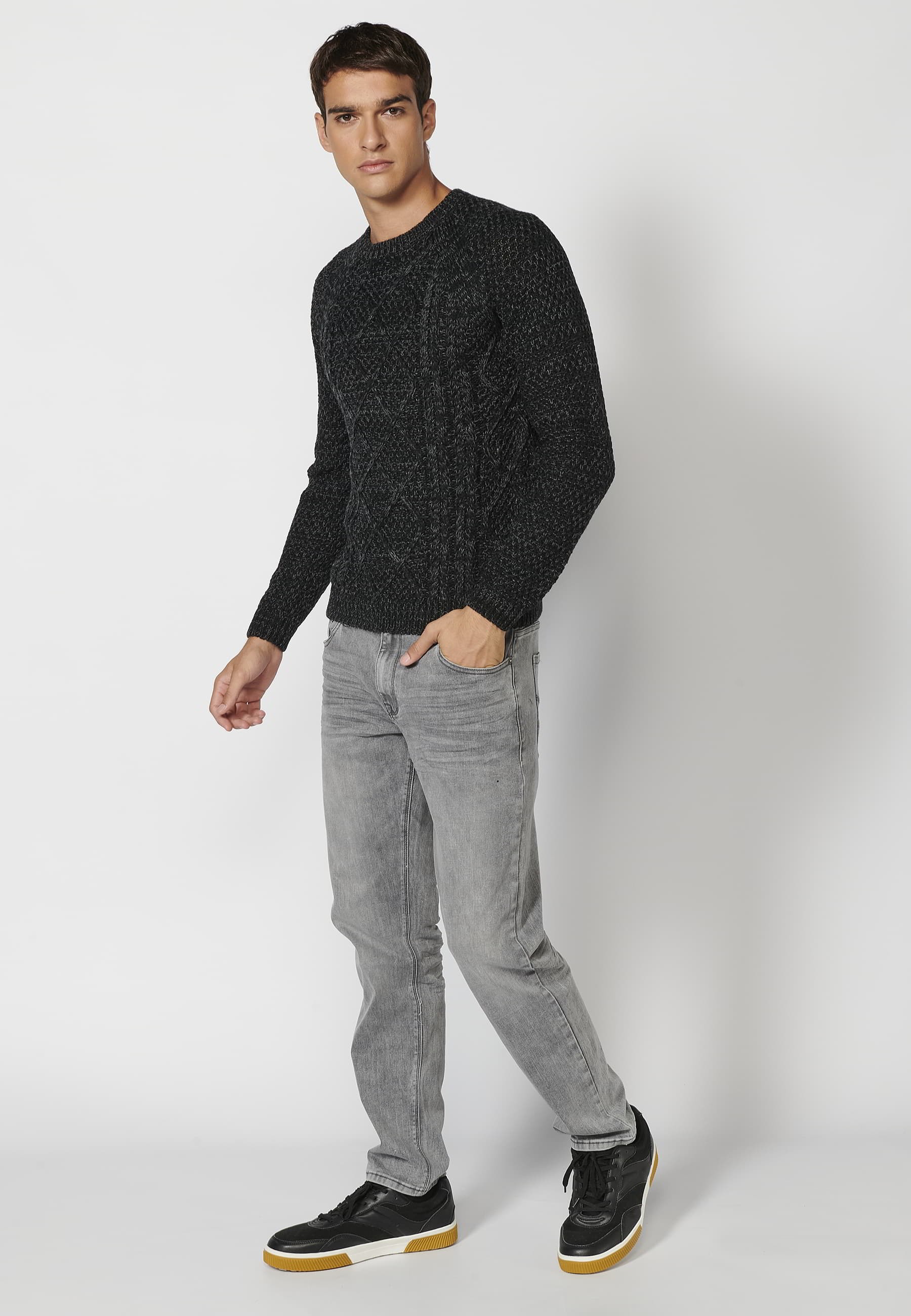 Pull texturé noir à manches longues pour Homme 6