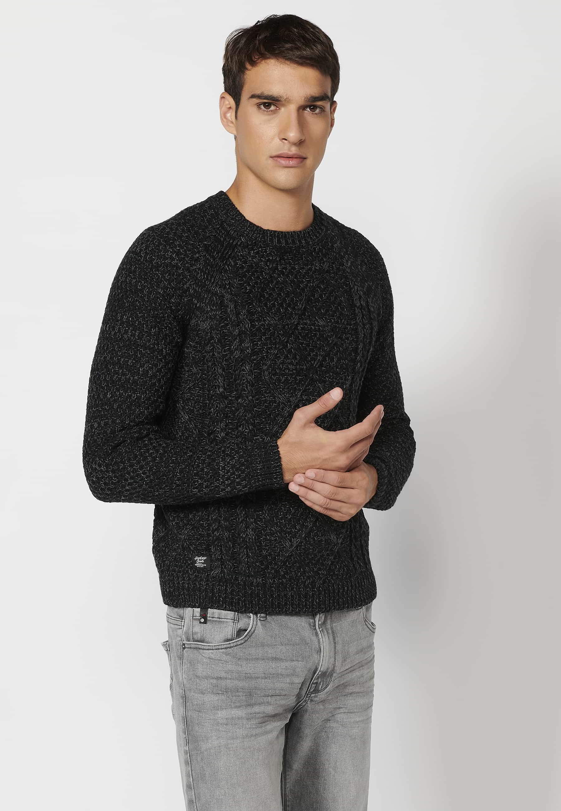 Pull texturé noir à manches longues pour Homme 4