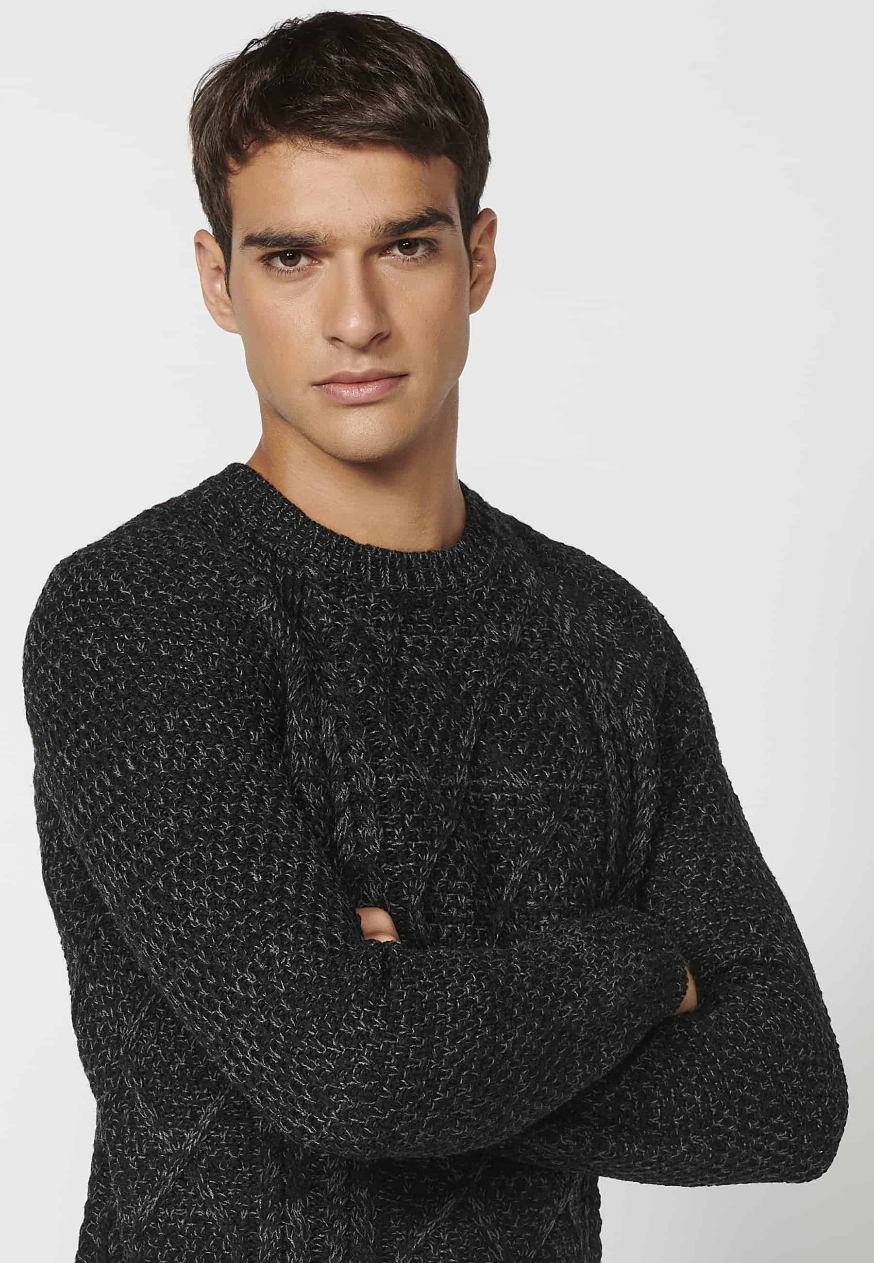 Pull texturé noir à manches longues pour Homme 3