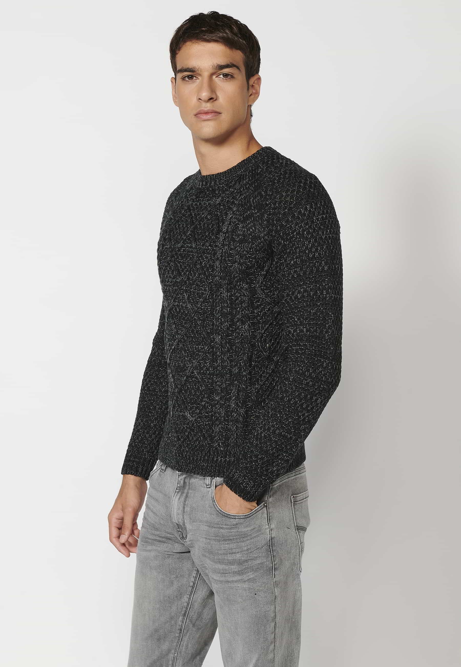 Pull texturé noir à manches longues pour Homme 1