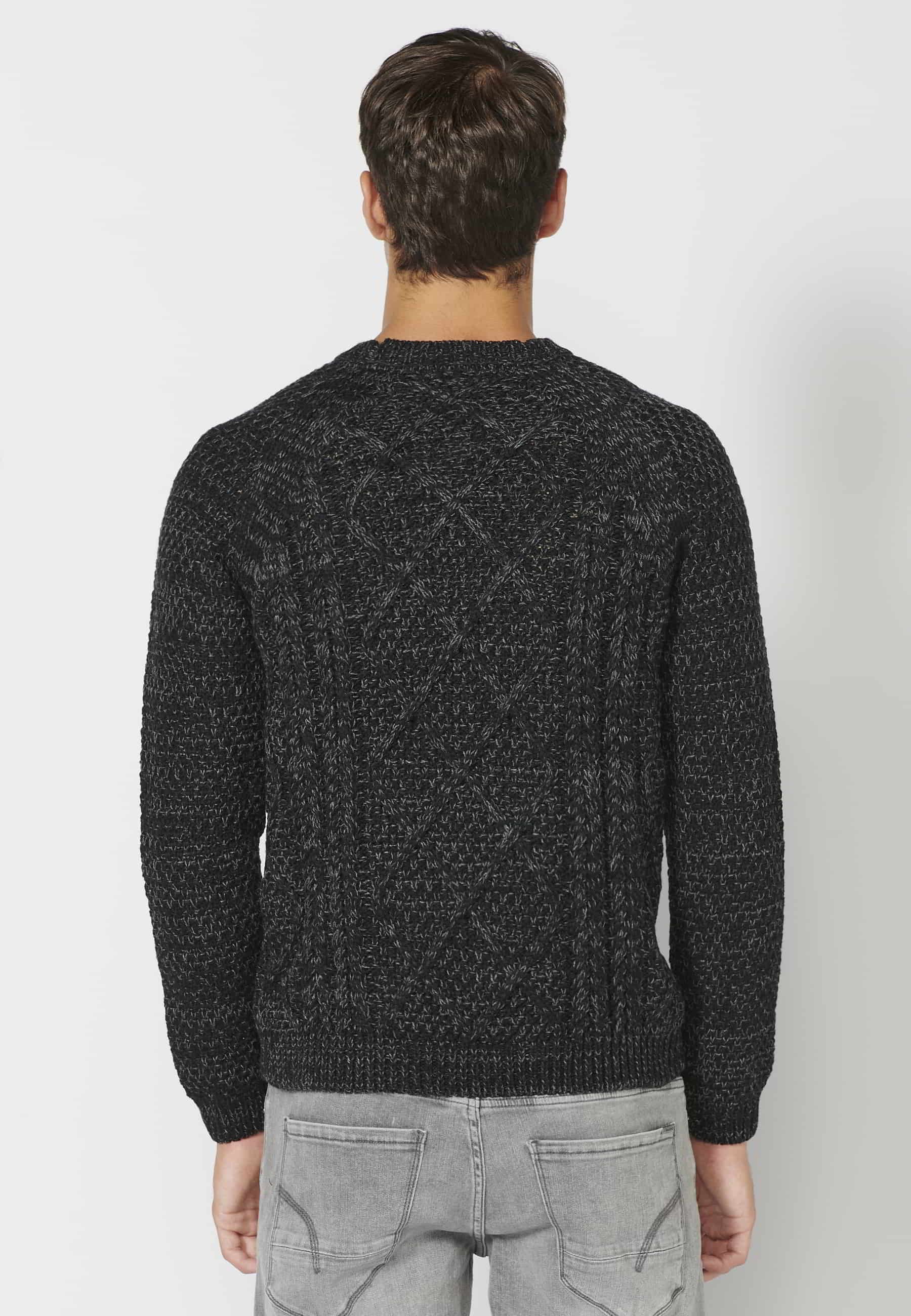 Pull texturé noir à manches longues pour Homme 5