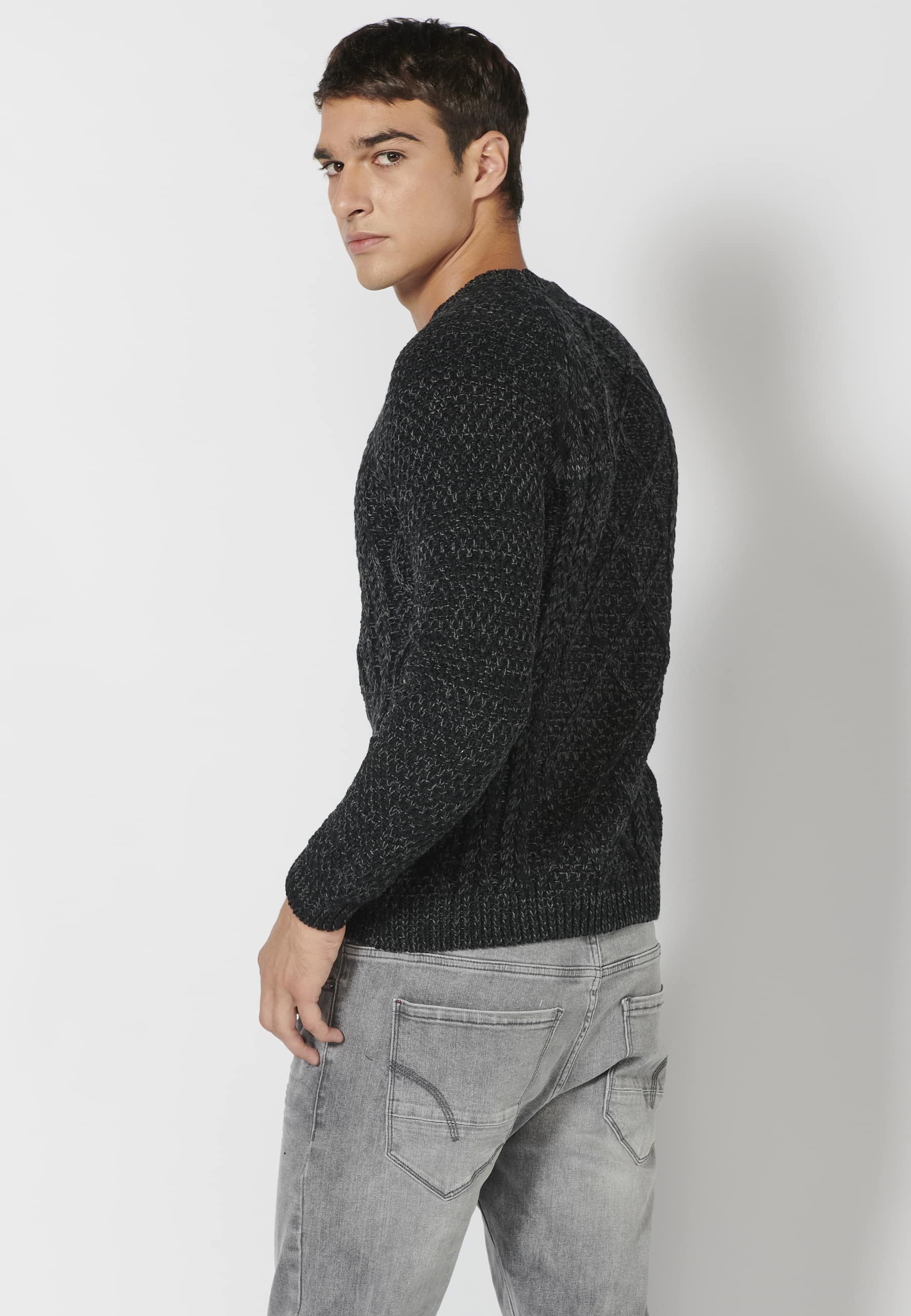 Pull texturé noir à manches longues pour Homme 2