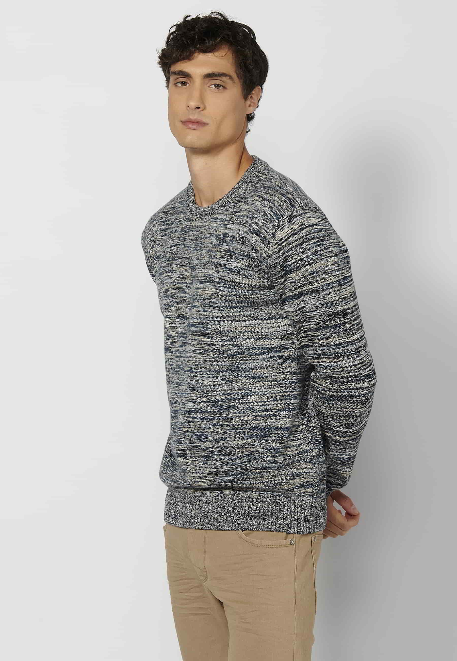 Men's heather gray round neck long sleeve knitted sweater 1