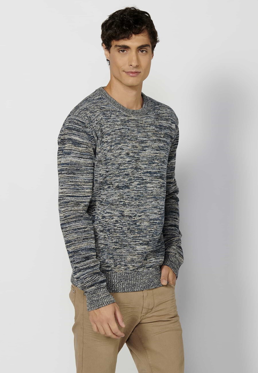 Men's heather gray round neck long sleeve knitted sweater 4