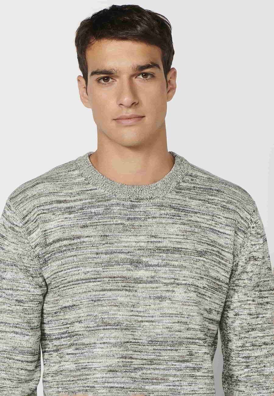 Jersey de punto manga larga cuello redondo jaspeado color Gris para Hombre 3