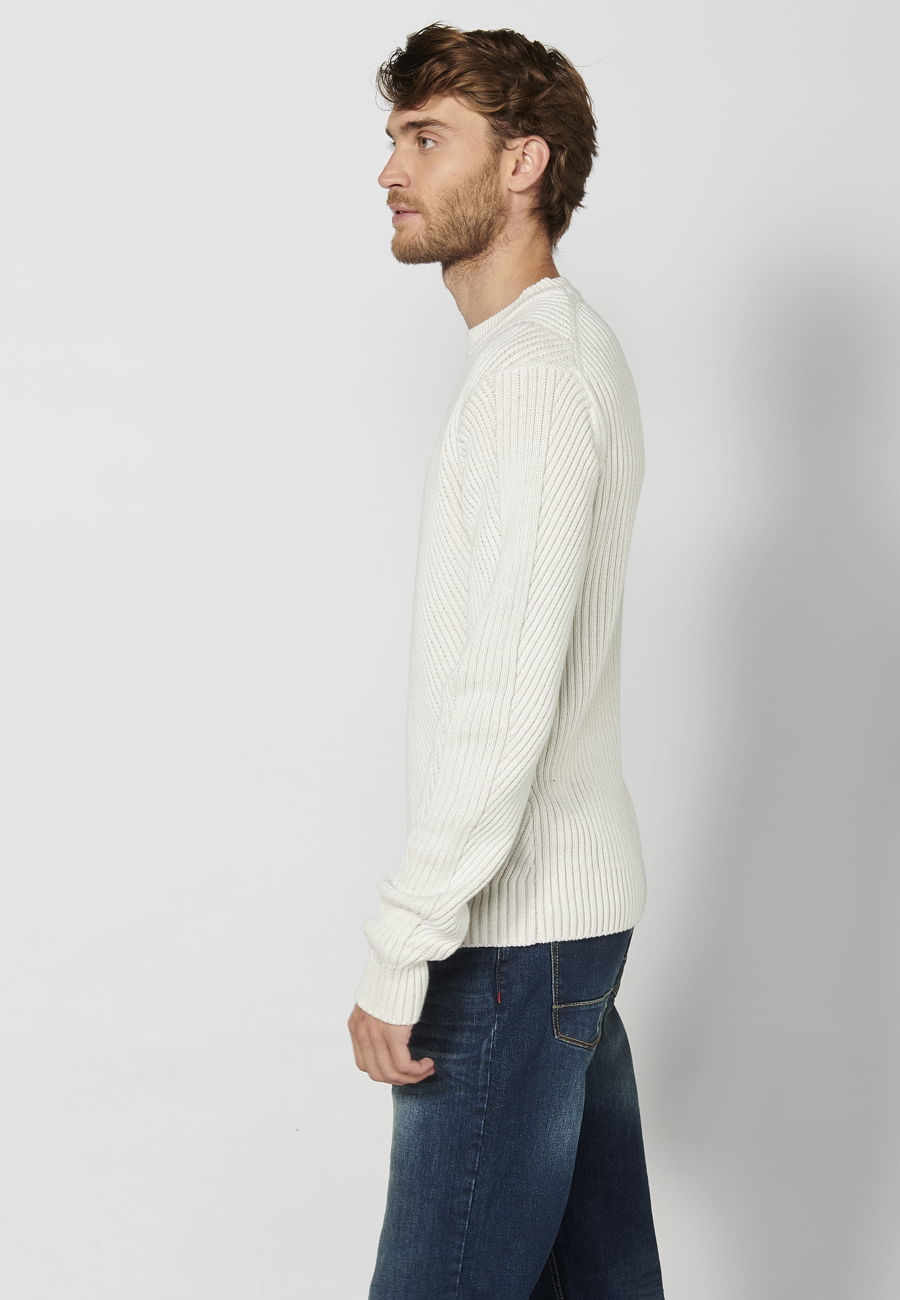 Pull tricoté homme écru col rond manches longues