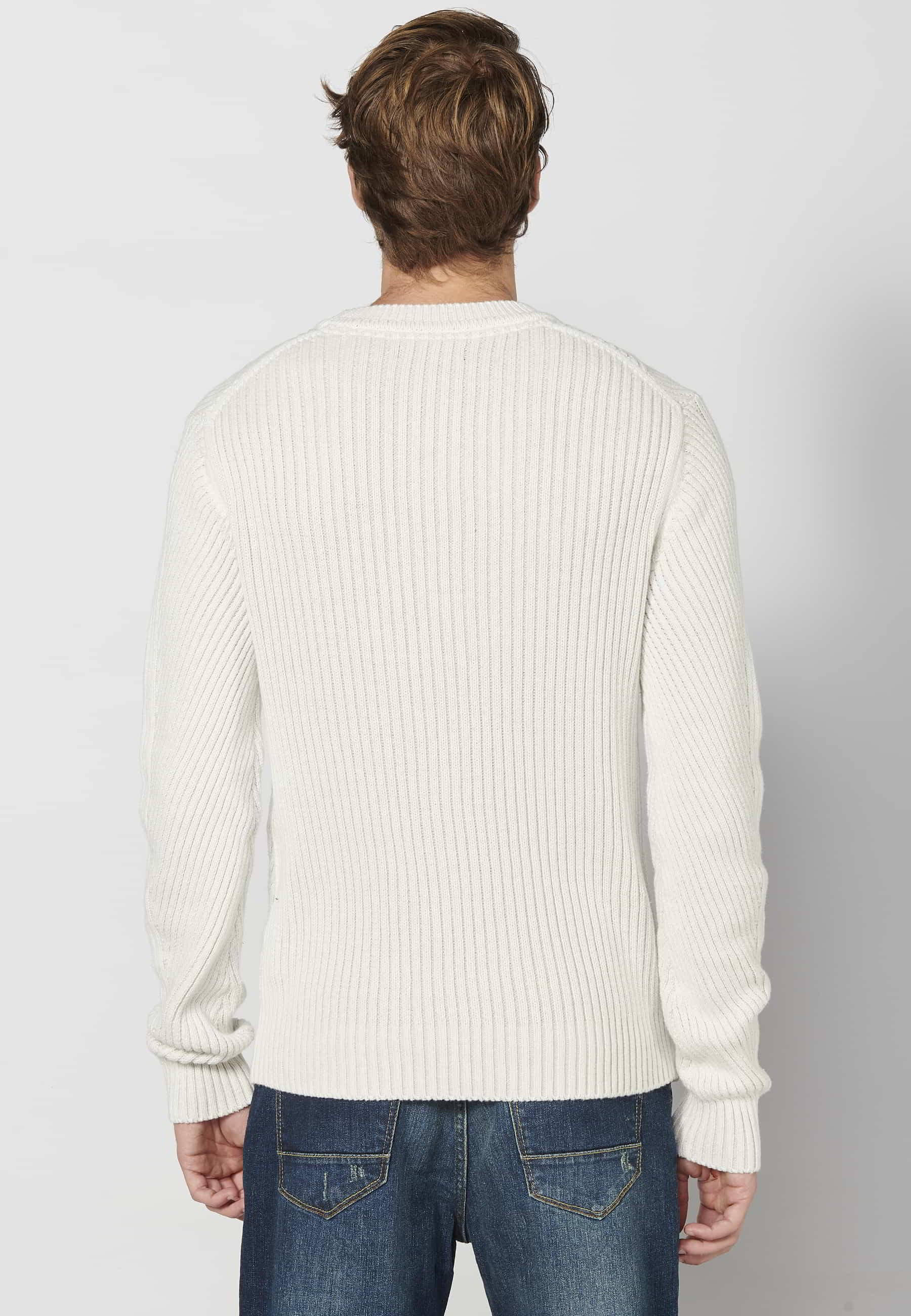 Pull tricoté homme écru col rond manches longues