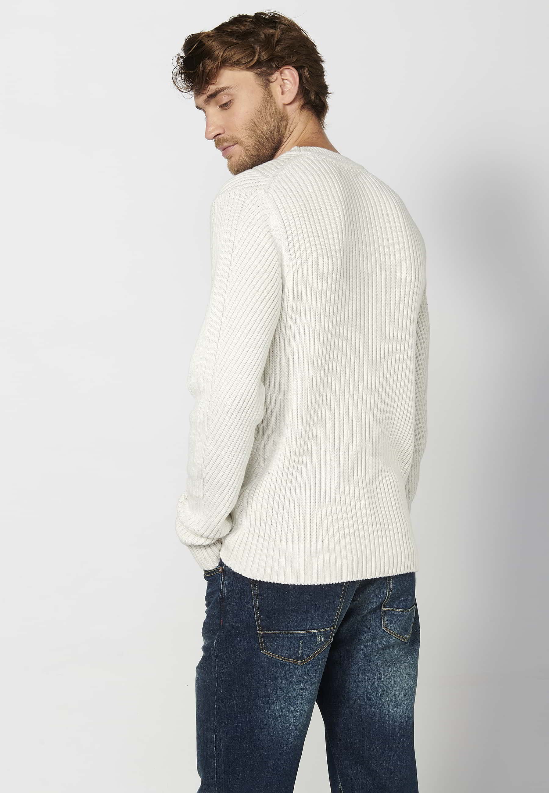 Pull tricoté homme écru col rond manches longues