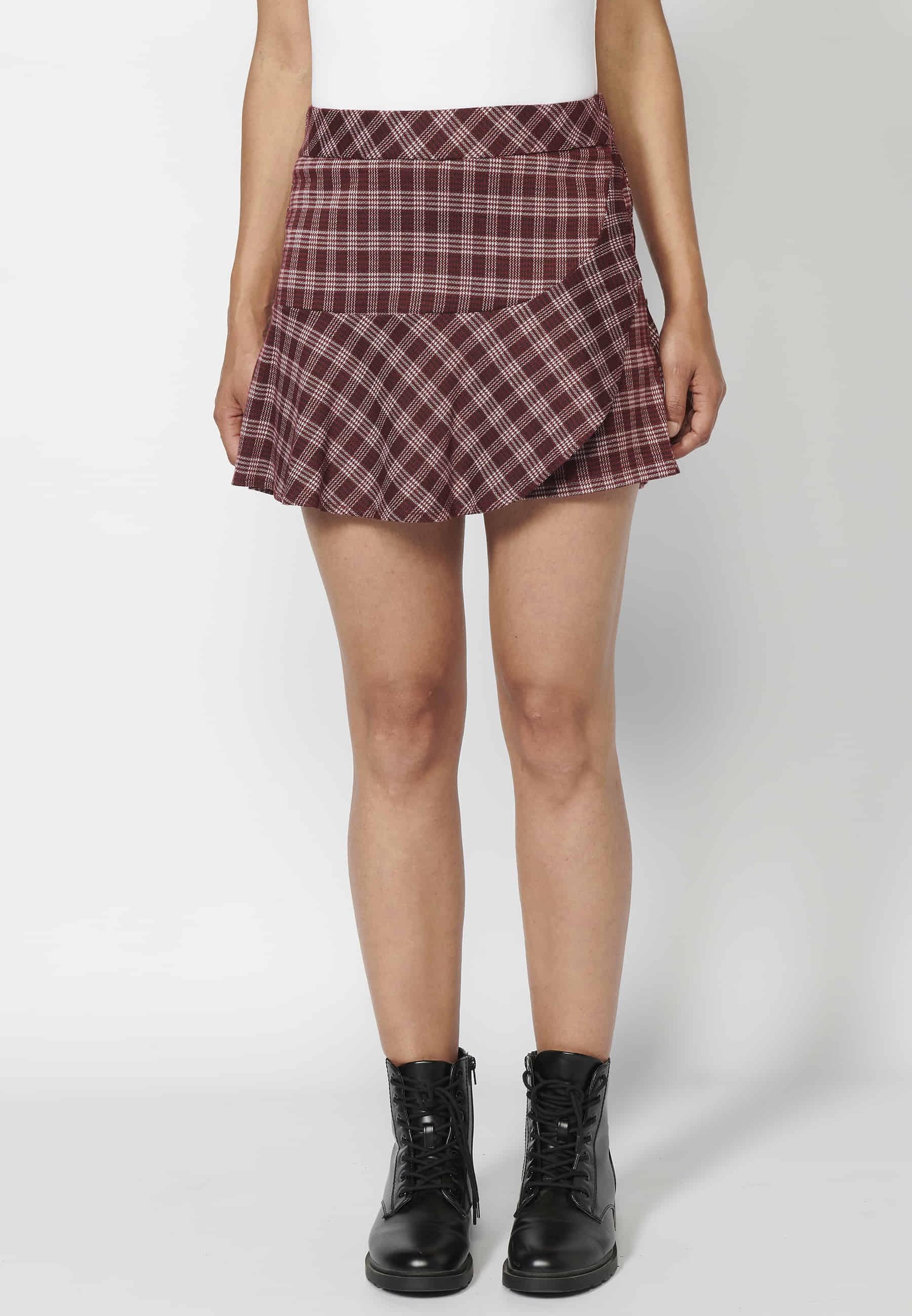 Maroon Striped Print Short Skirt for Women