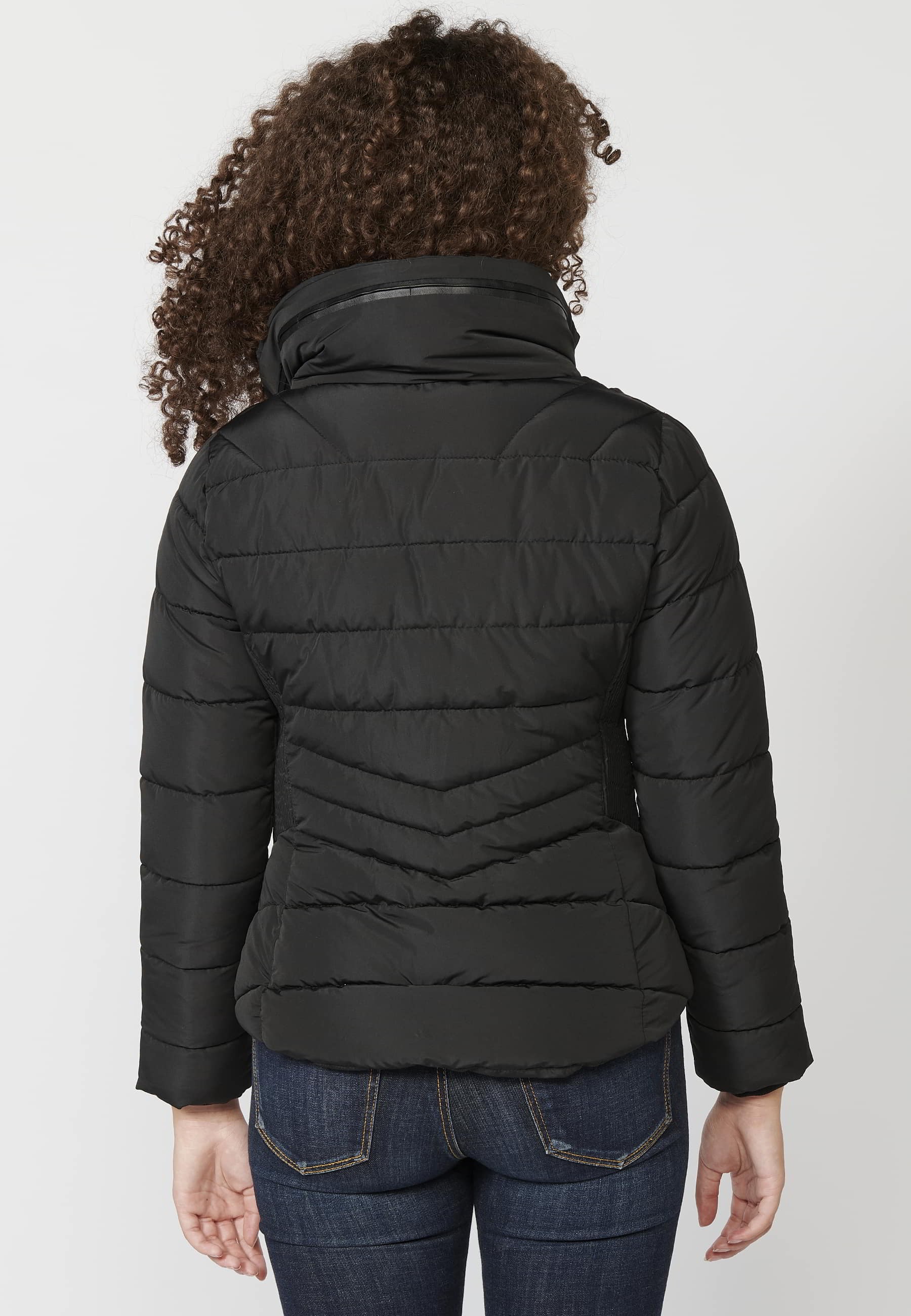 Chaqueta parka acolchada con cuello forro sintético color Negro para Mujer