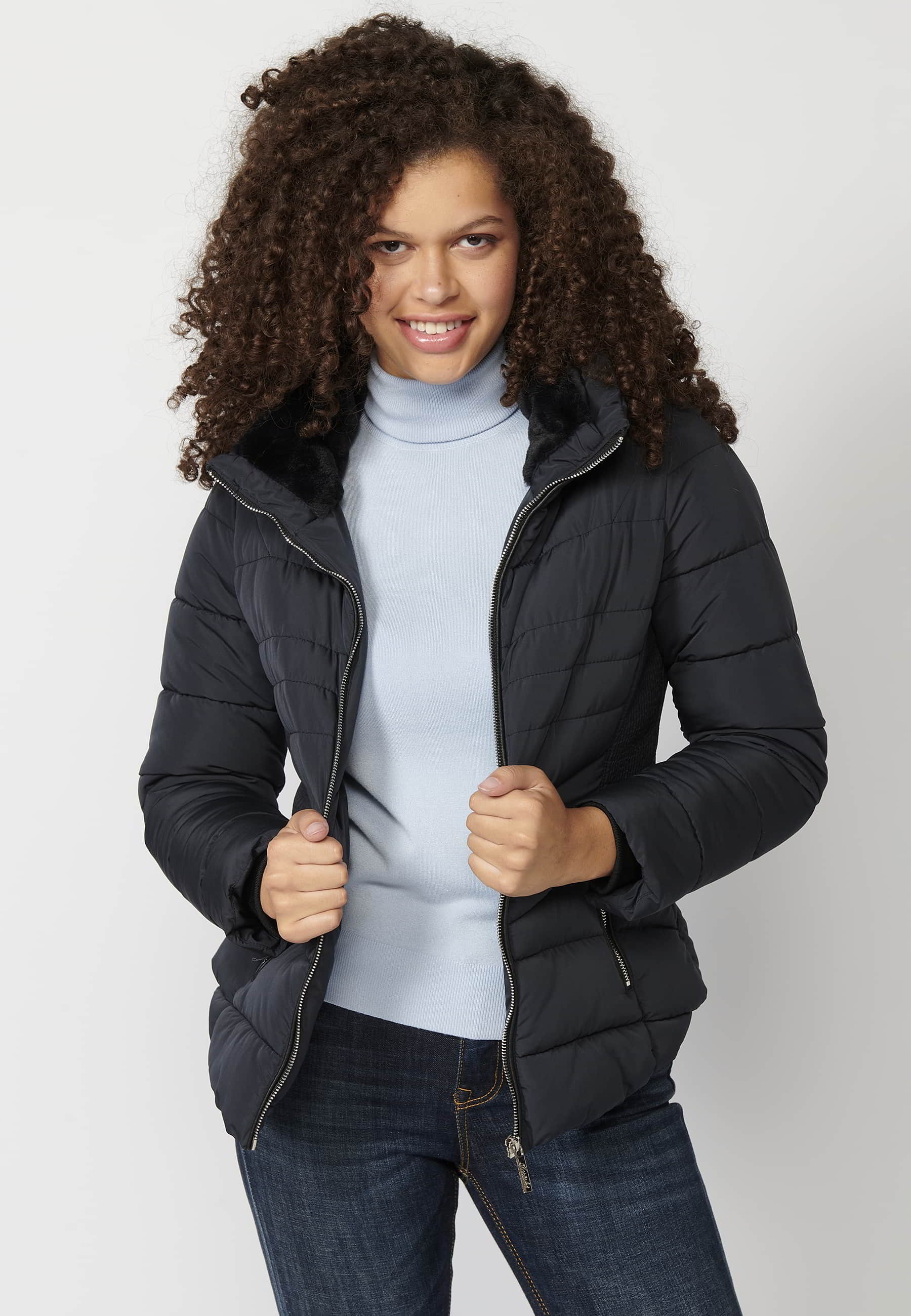 Padded parka jacket with synthetic lining collar in Navy for Women 10