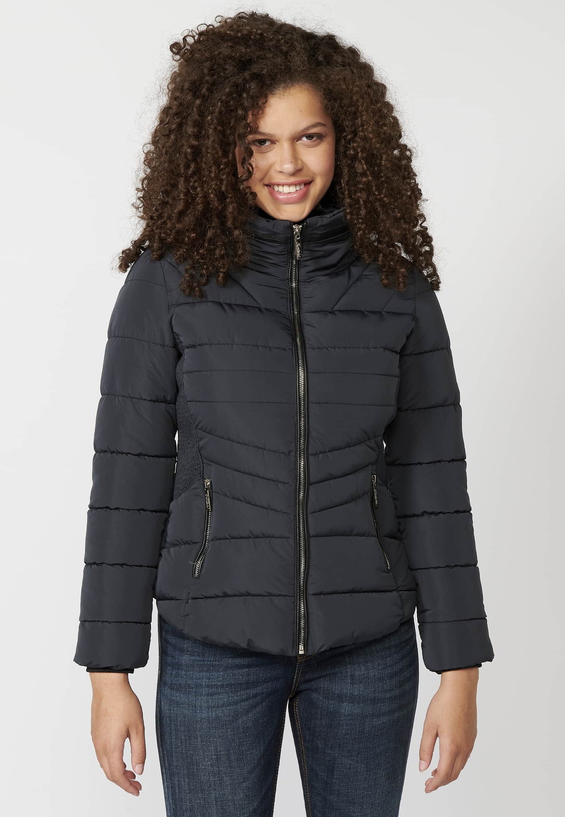 Padded parka jacket with synthetic lining collar in Navy for Women 4