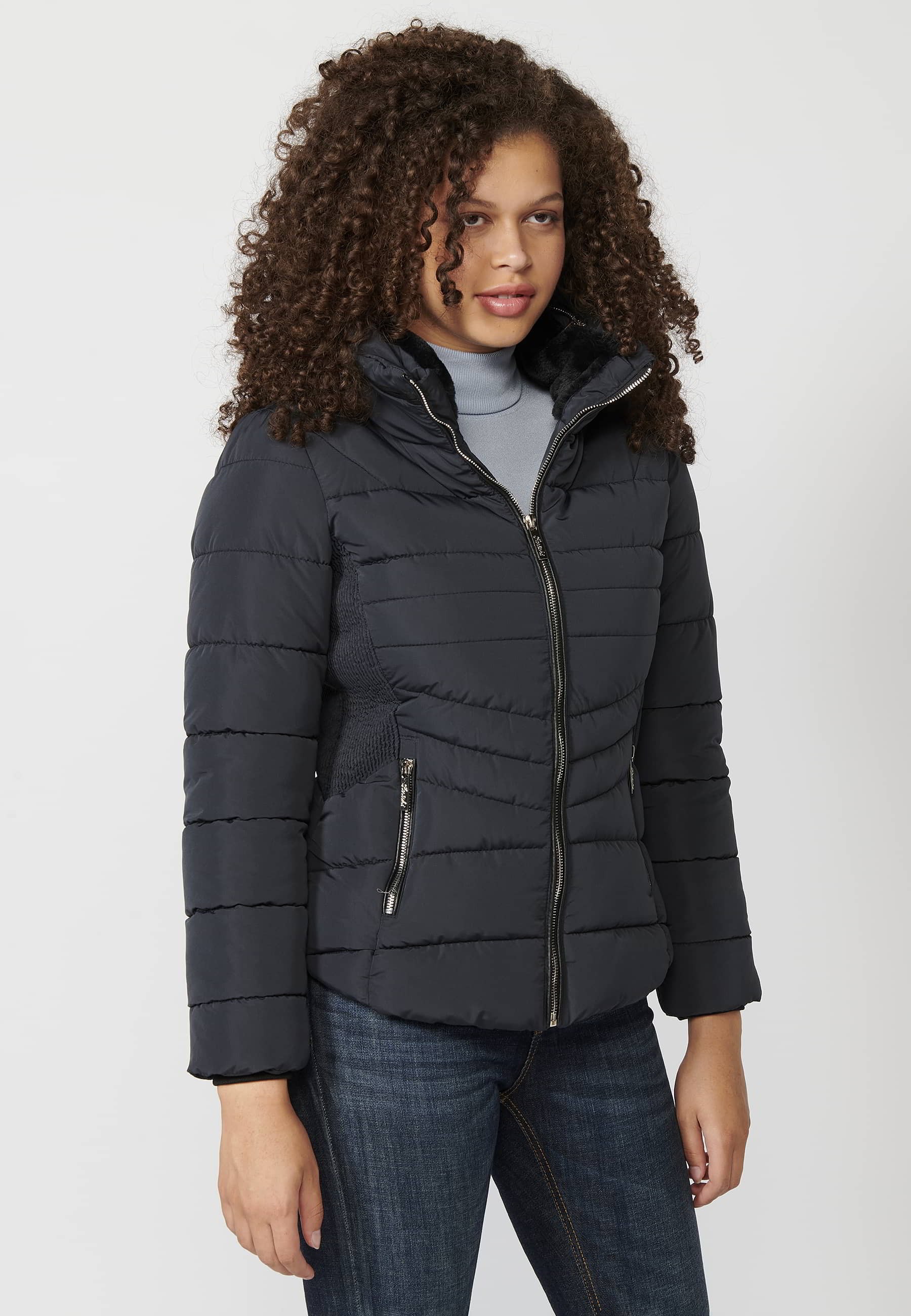 Chaqueta parka acolchada con cuello forro sintético color Navy para Mujer 3