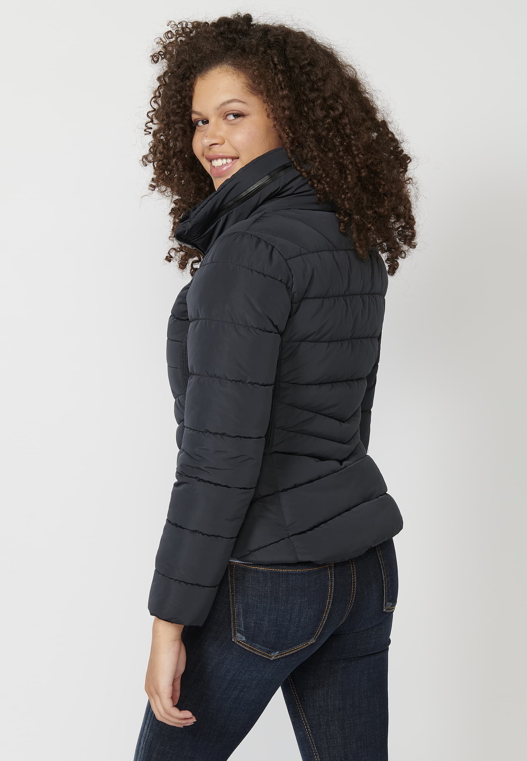 Chaqueta parka acolchada con cuello forro sintético color Navy para Mujer 5