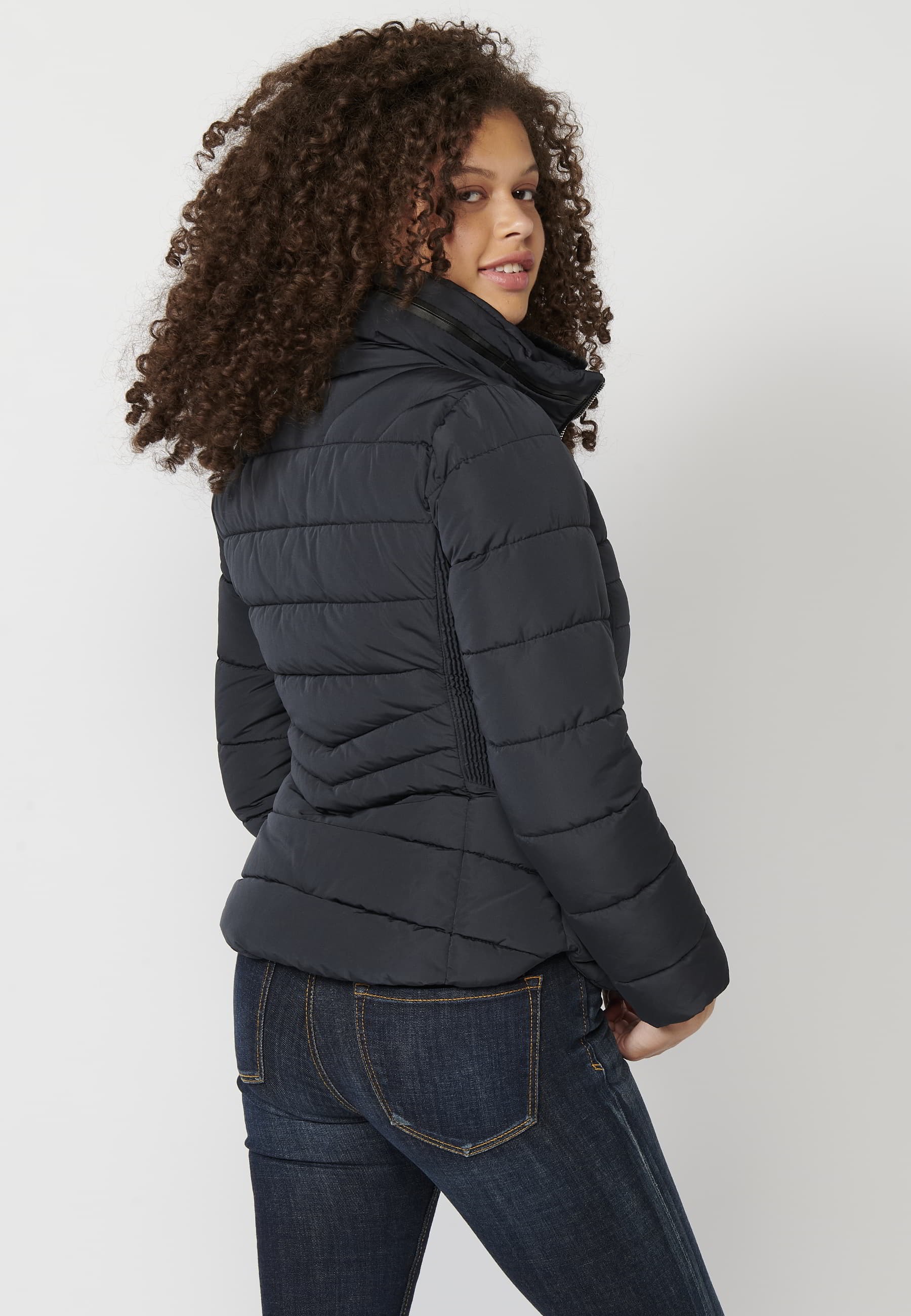 Padded parka jacket with synthetic lining collar in Navy for Women 7