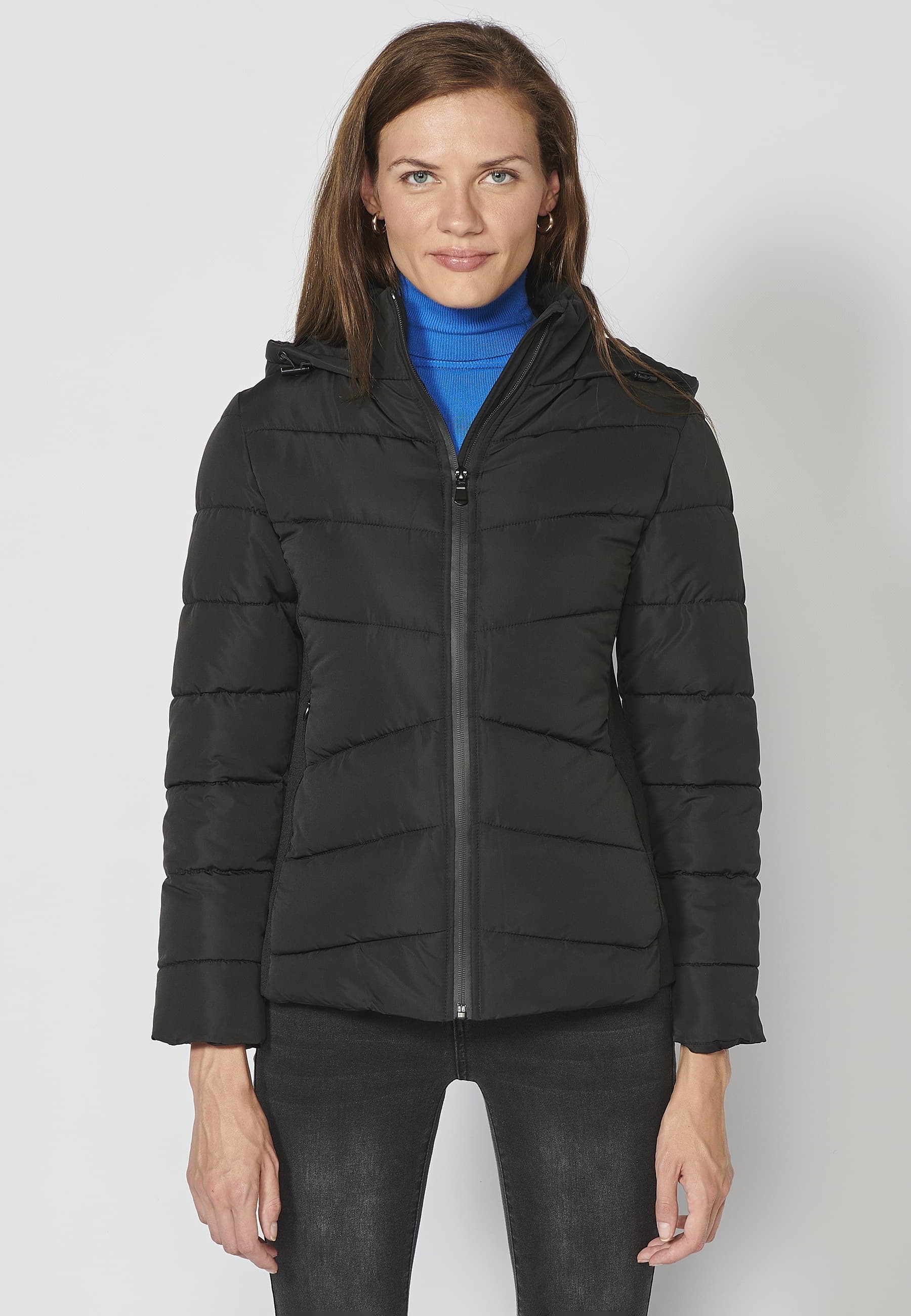 Short padded jacket with hooded collar in Black for Women