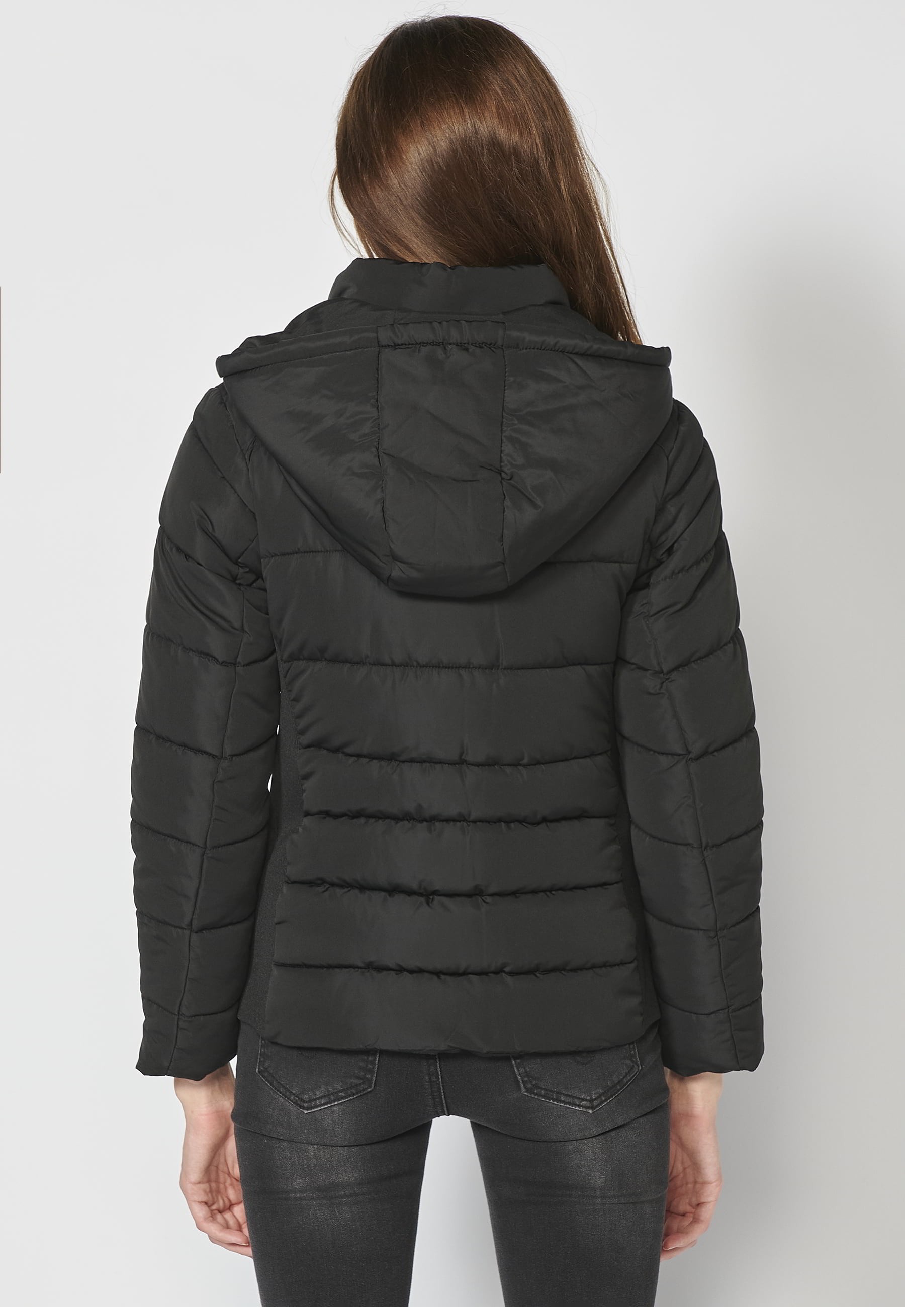 Chaqueta cazadora corta acolchada con cuello con capucha color Negro para Mujer 5