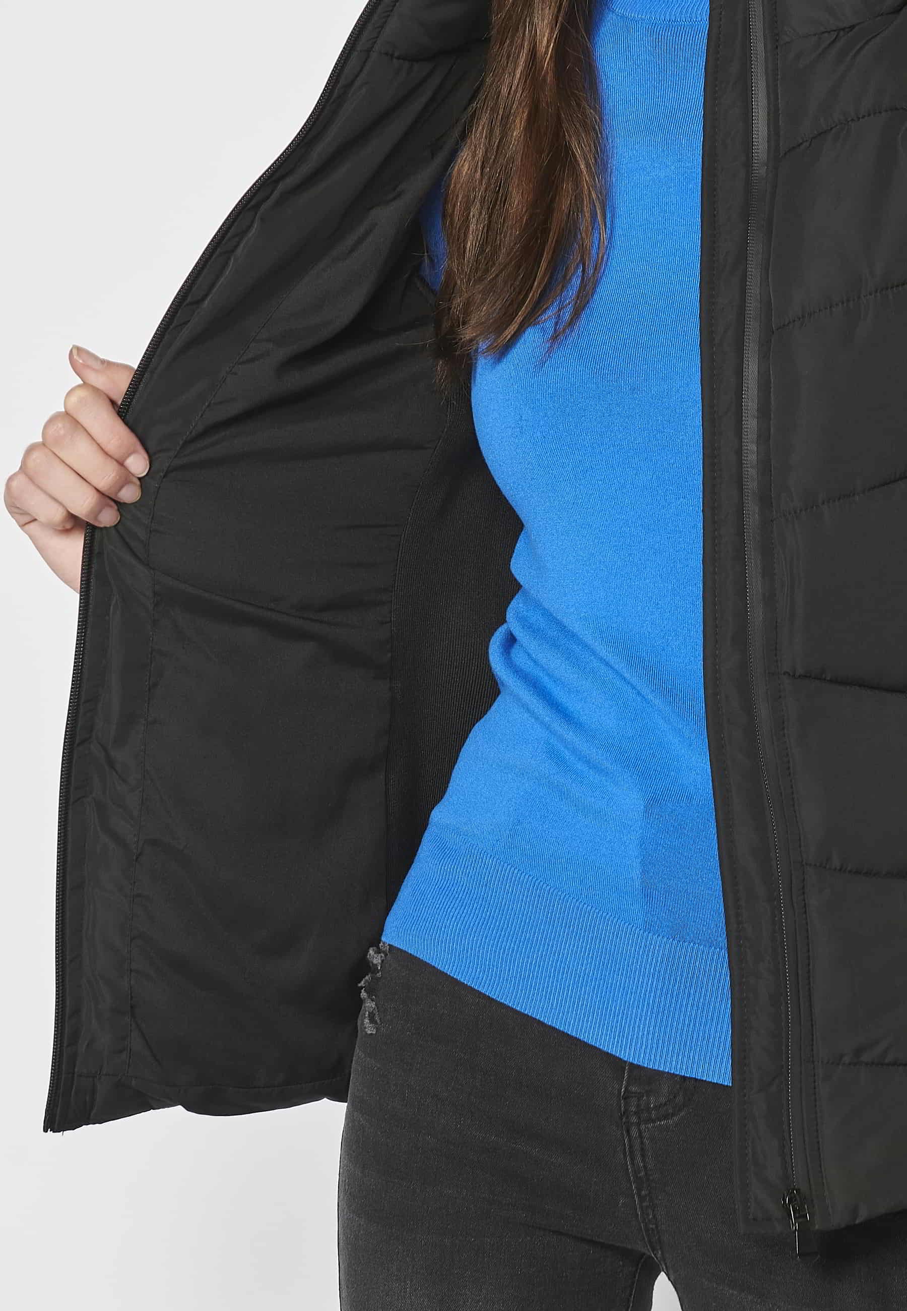 Chaqueta cazadora corta acolchada con cuello con capucha color Negro para Mujer 7