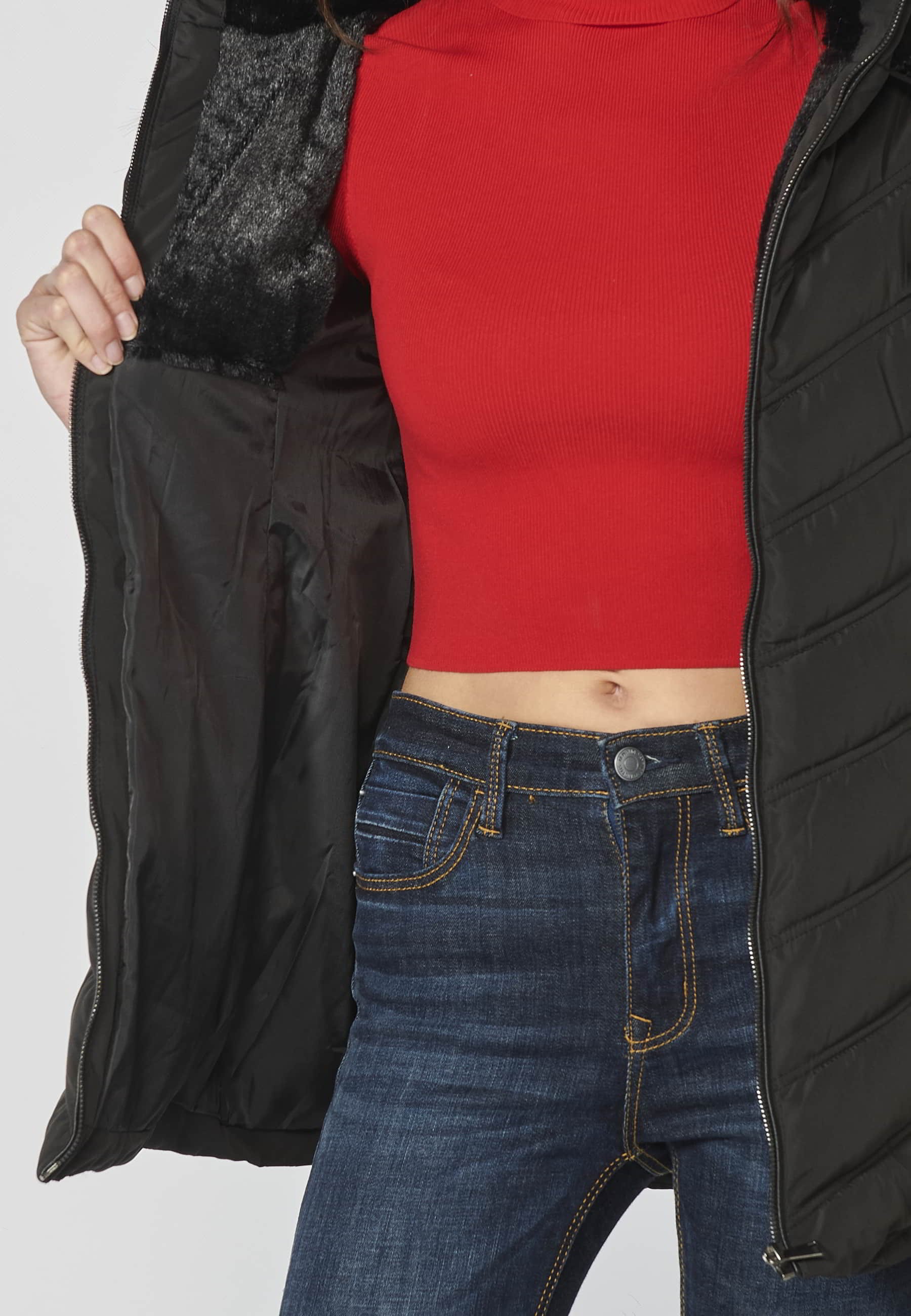 Chaqueta parka acolchada con cuello alto con capucha desmontable color Negro para Mujer