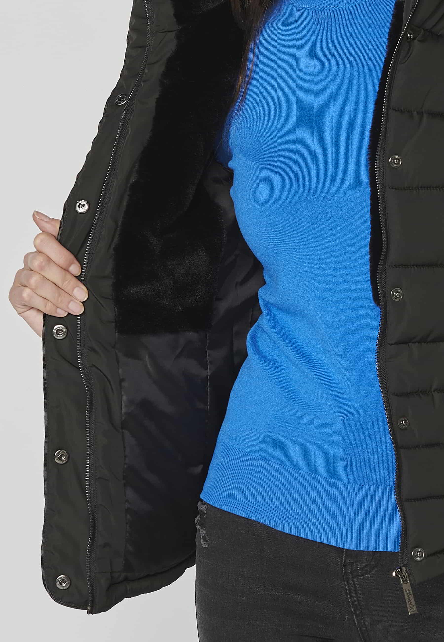 Short padded parka jacket with hooded collar in Black for Women