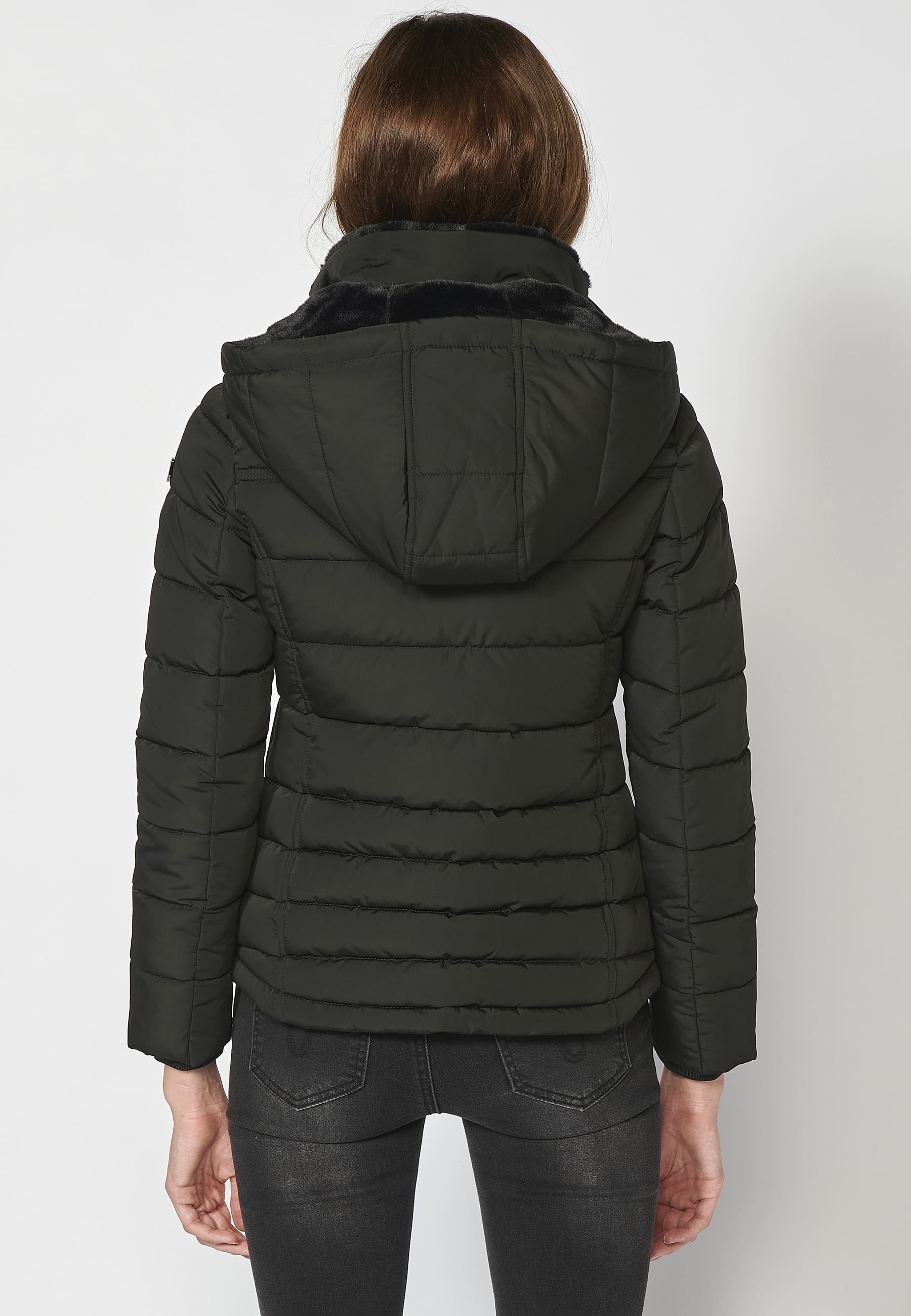 Short padded parka jacket with hooded collar in Black for Women