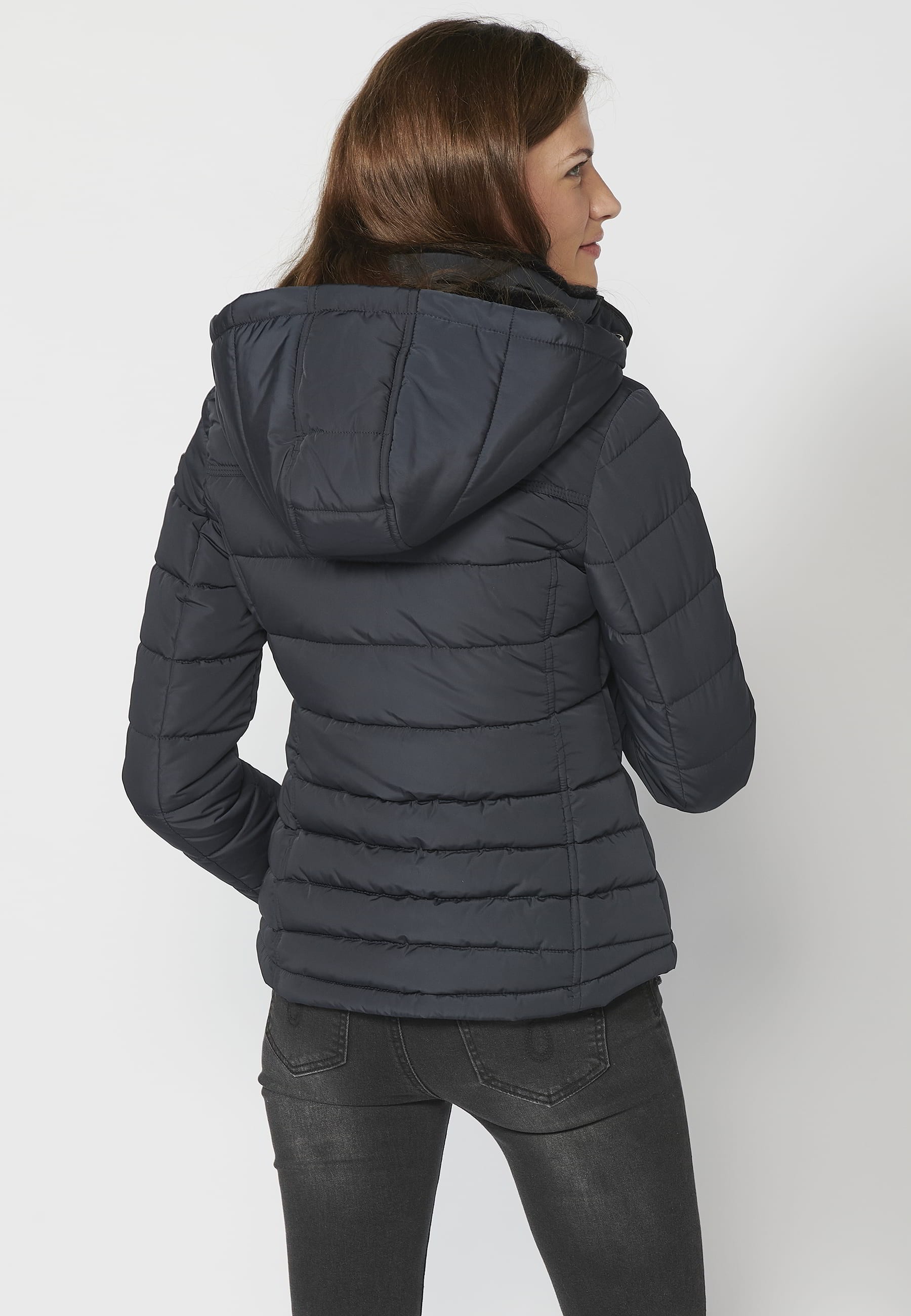 Short padded parka jacket with hooded collar in Navy for Women 6