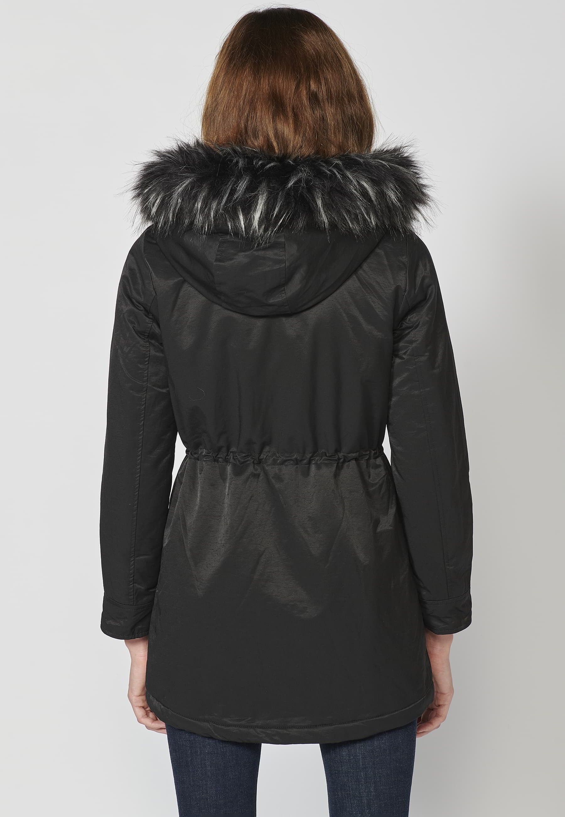 Long padded parka coat with detachable hood in Black for Women