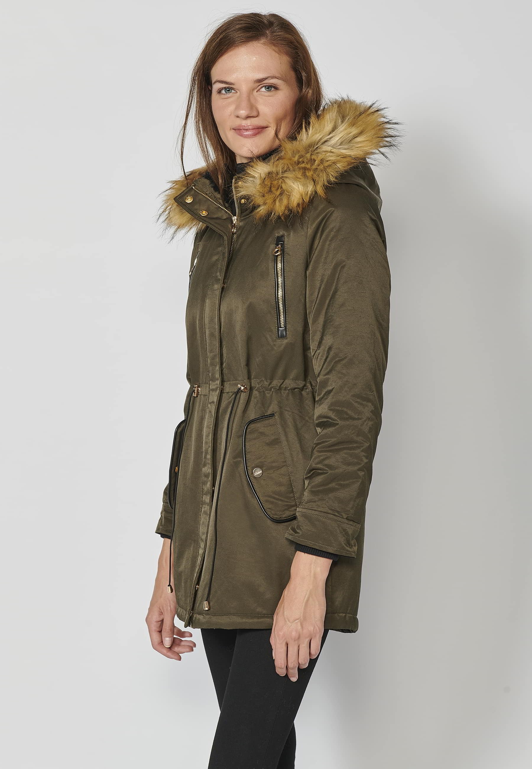 Long padded parka coat with detachable hood in Black for Women 8