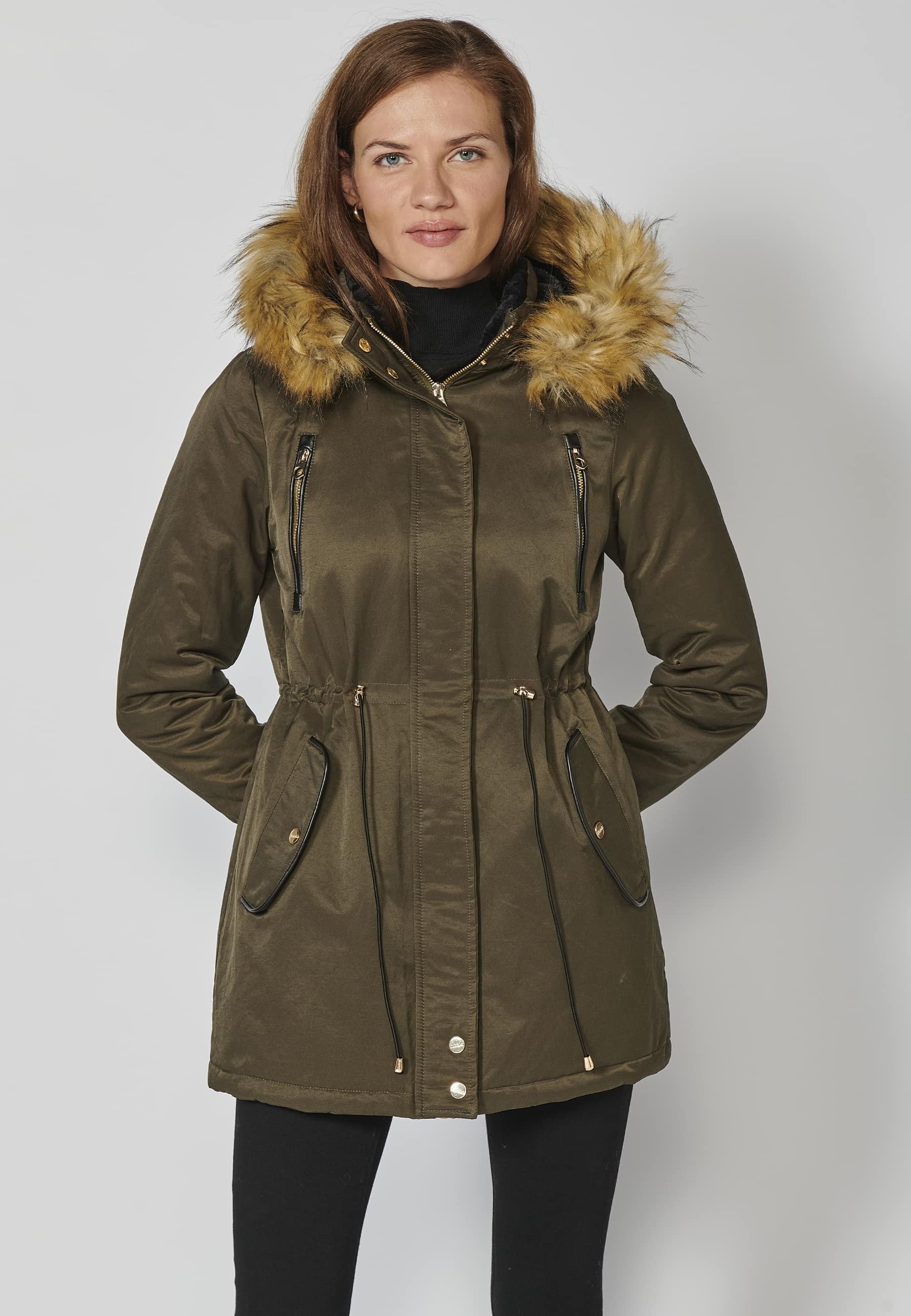 Langer, wattierter Parka-Mantel mit abnehmbarer Kapuze in Schwarz für Damen 6